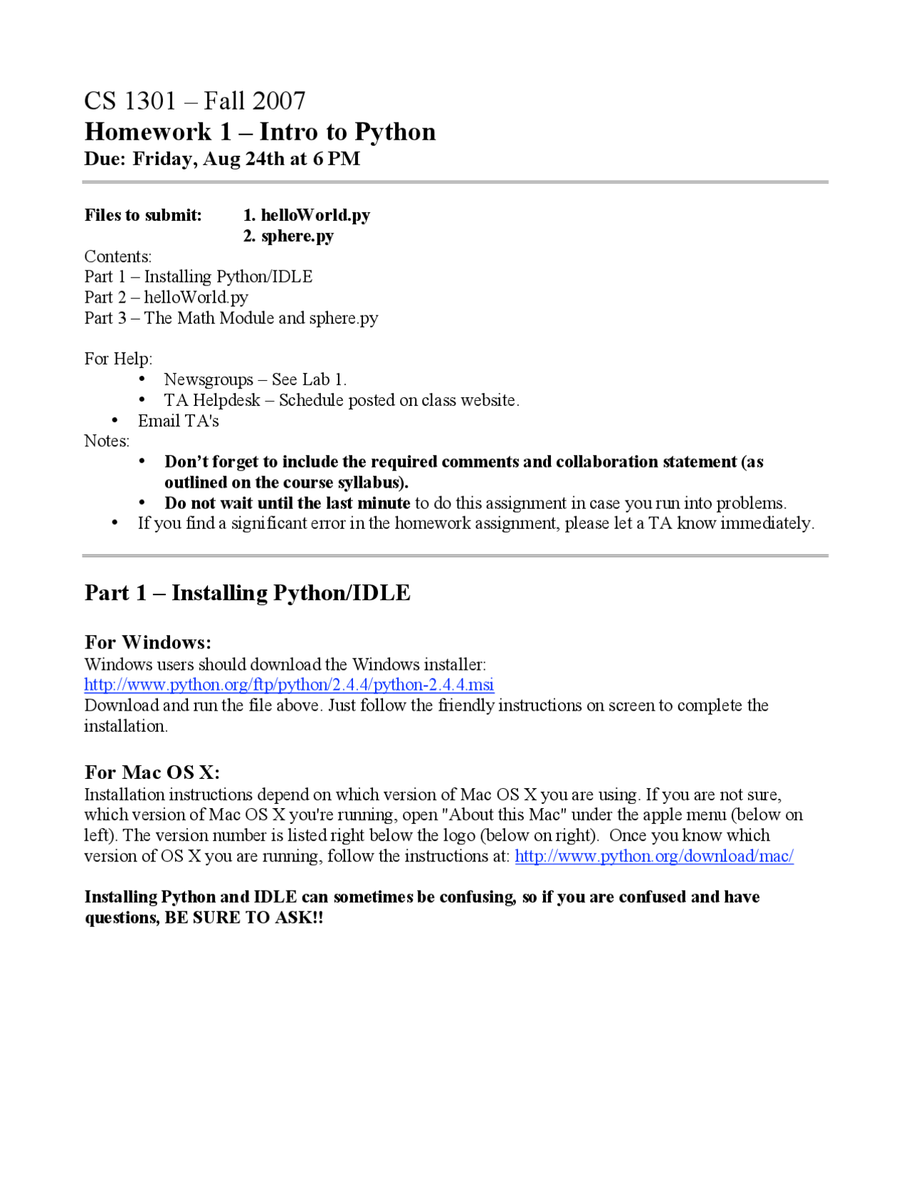 An Introduction to the Python - Assignment 1 | CS 1301 - Docsity