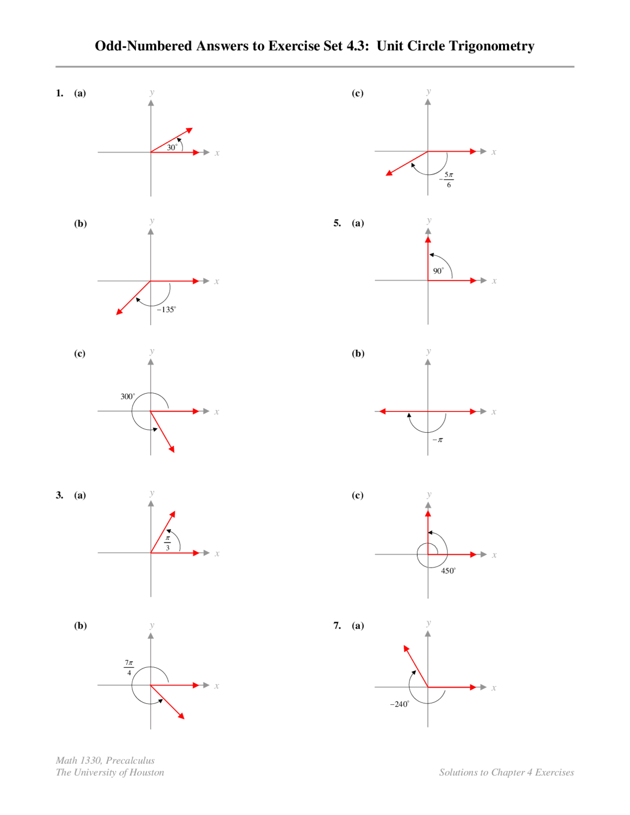 Exercise Answers for Assignment - Unit Circle Trigonometry ...
