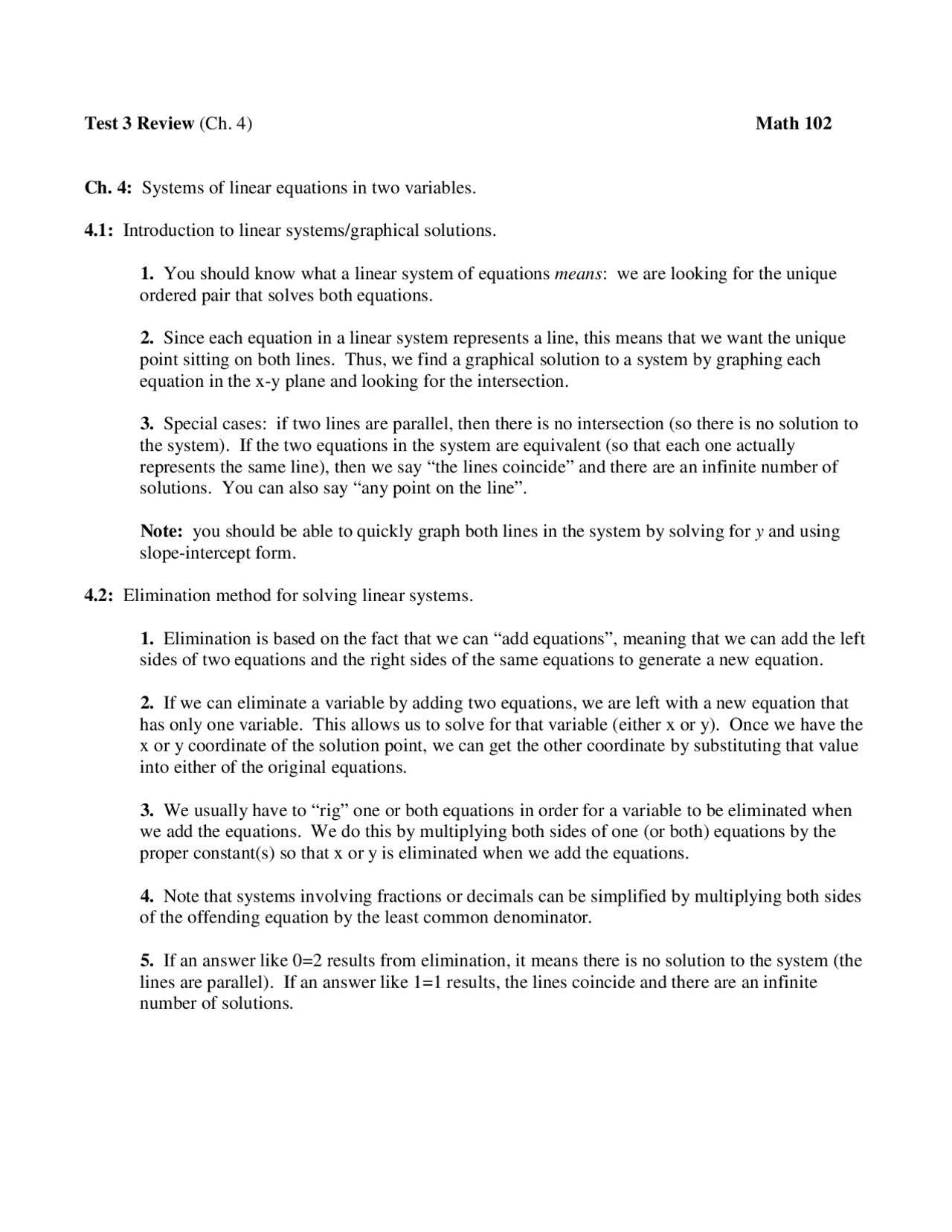 Test 3 Review - Elementary Algebra | MATH 102 - Docsity