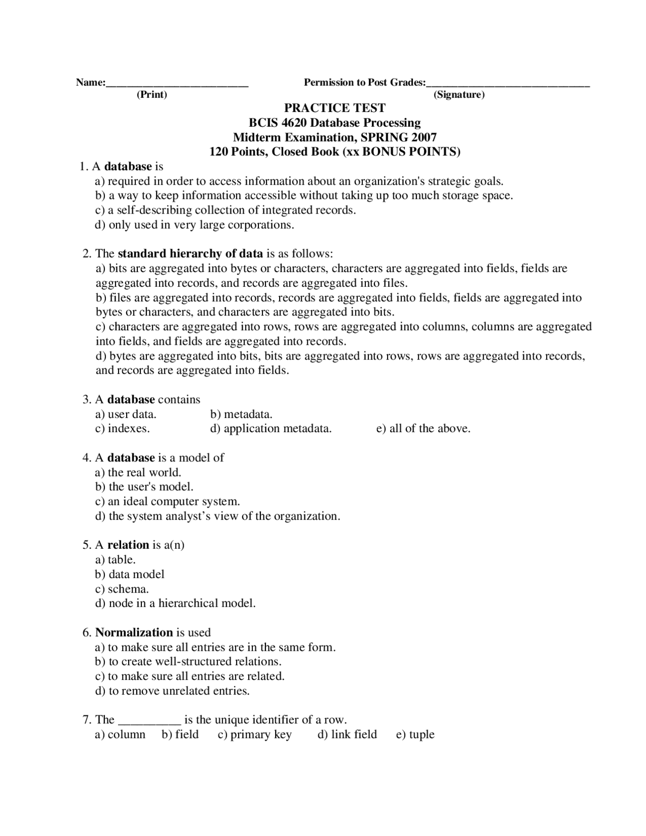 Practice Test With Answers For Introduction To Database Applications Practice Test With Answers For Introduction To Database Applications