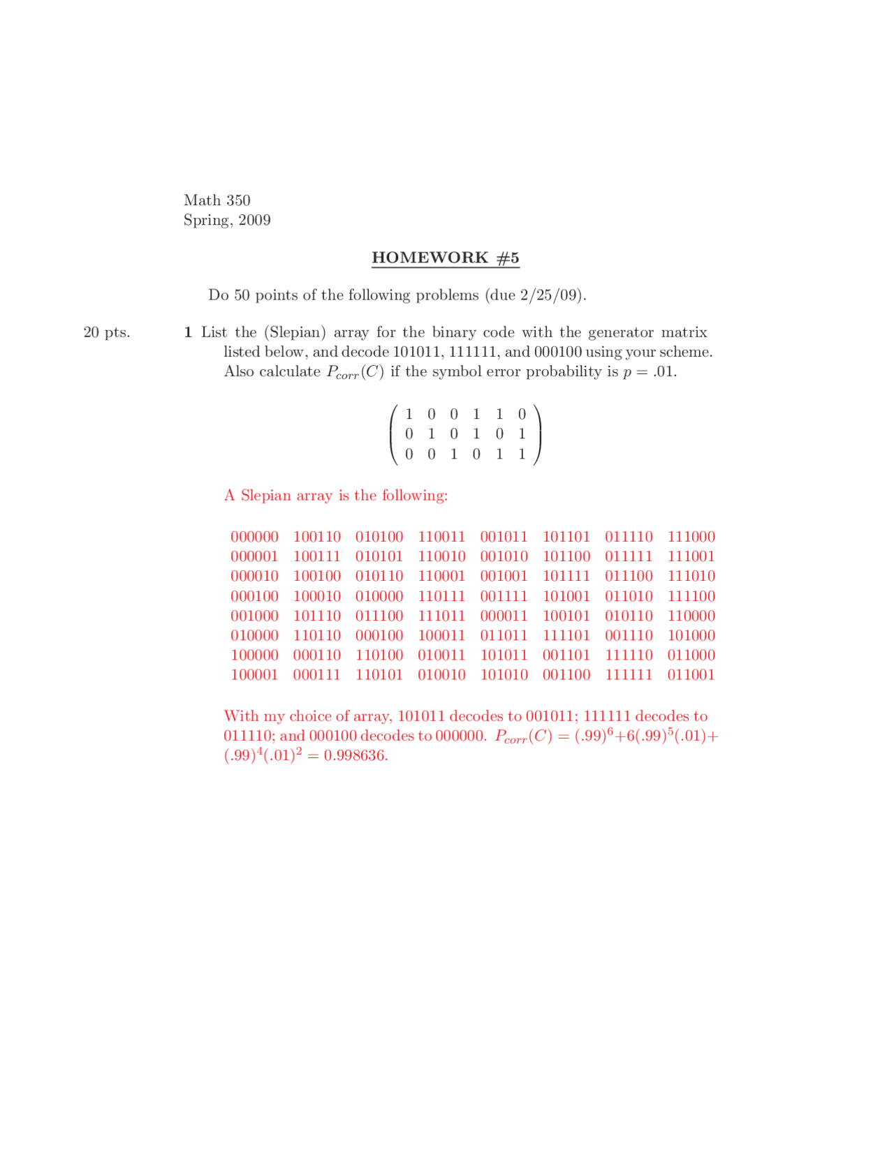 Resolution of 4 Practice Problems on Coding Theory - Homework 5 | MATH ...