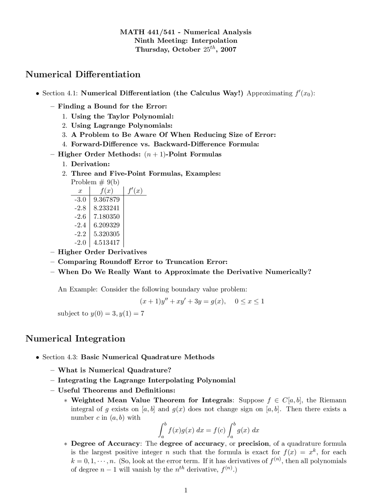 Numerical Differentiation Numerical Integration Notes Math 441 Docsity