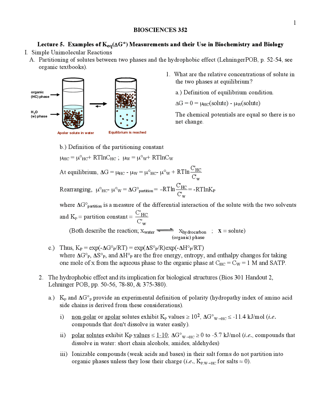Examples Of K Eq G Measurements And Their Use In Biochemistry And Biology Bios 352 Docsity