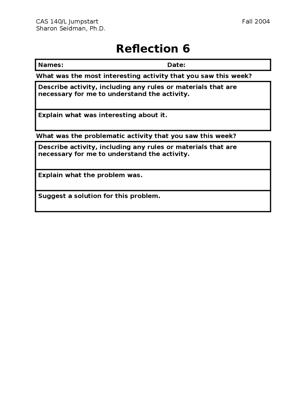 Reflection 6 Assignment on Introduction to Early Childhood | CAS 140 ...
