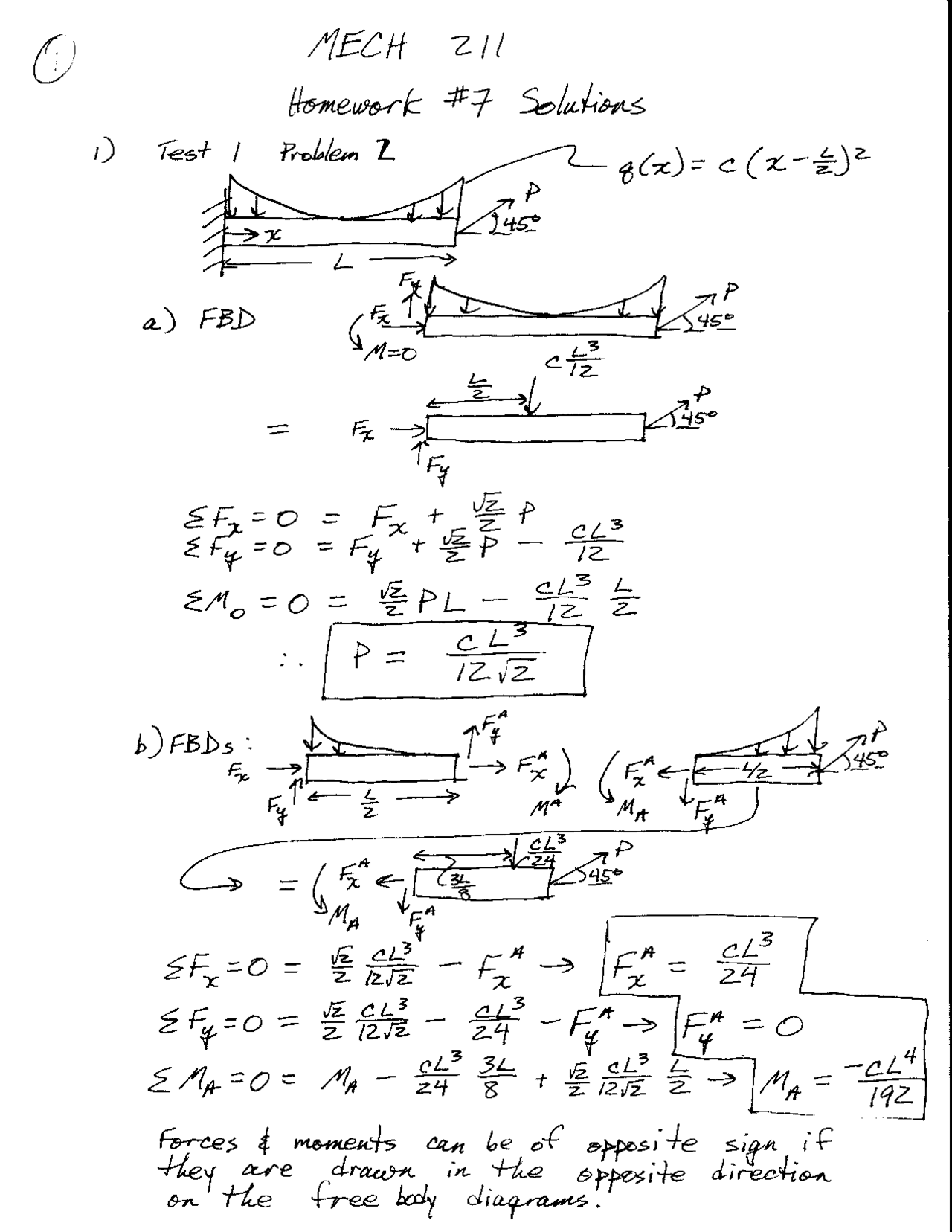 Homework 7 Solutions- Engineering Mechanics | MECH 211 - Docsity