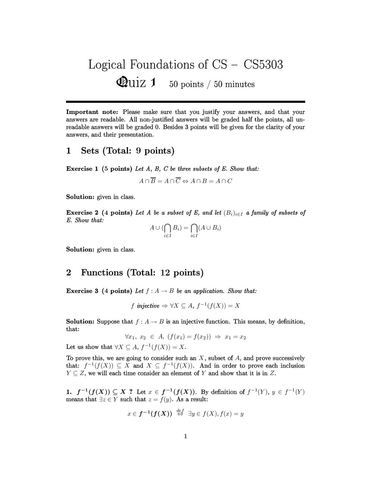 Logical Foundations Of Computer System Quiz 1 Cs 5303 Docsity