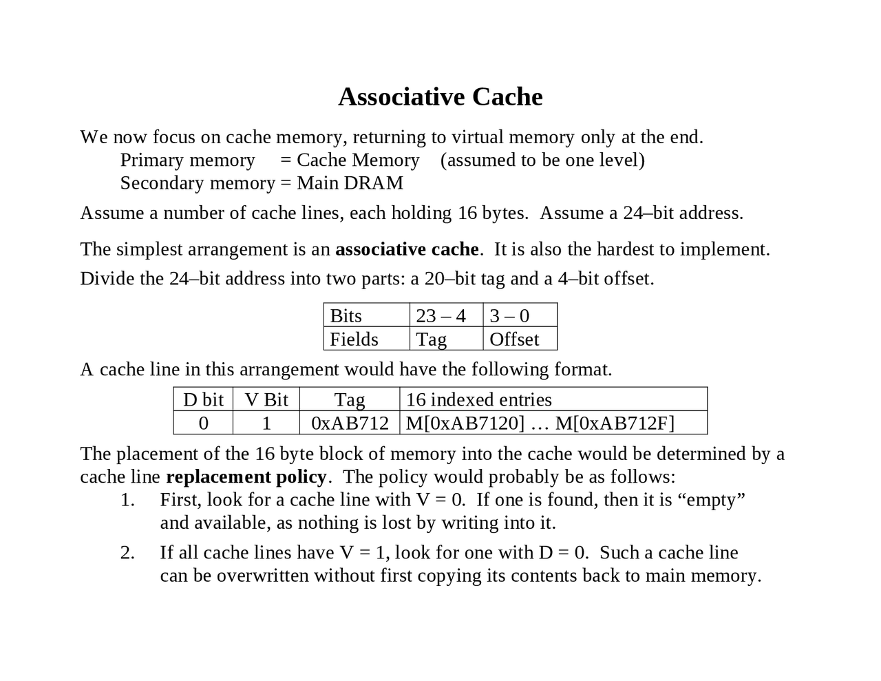 Associative Cache, Direct-Mapped Cache, Examples of Cache Memory | CPSC ...