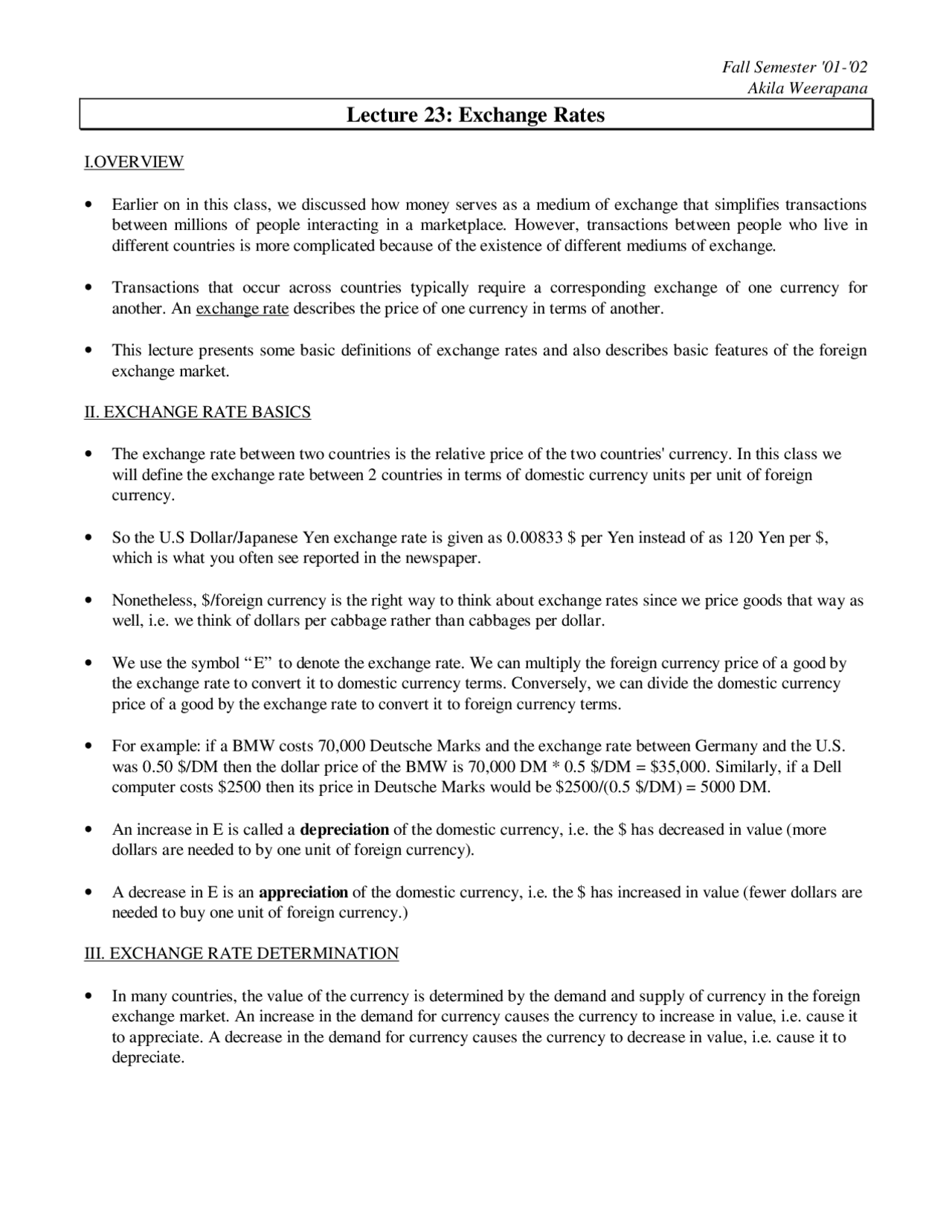 Notes on Exchange Rates - Principles of Macroeconomics | ECON 102 - Docsity