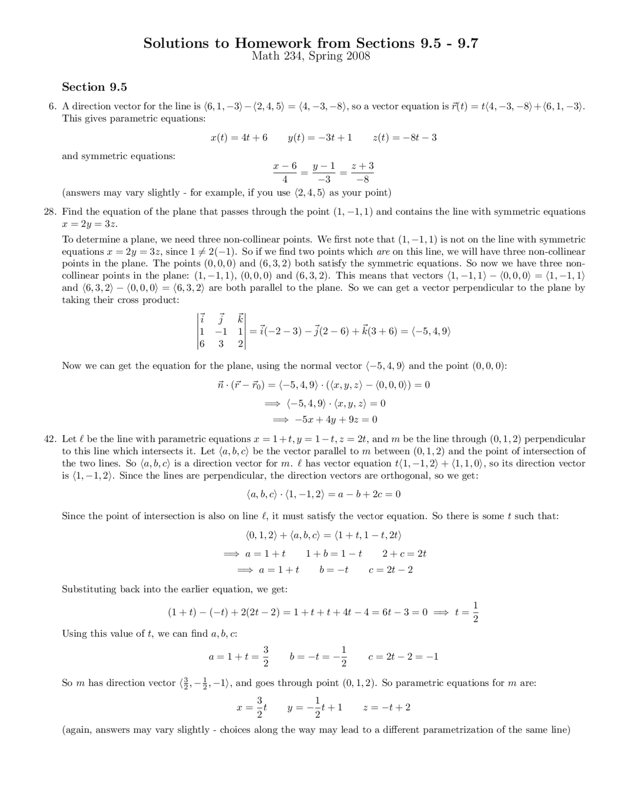 Calculus III - Homework Questions with Resolutions | MATH 234 - Docsity