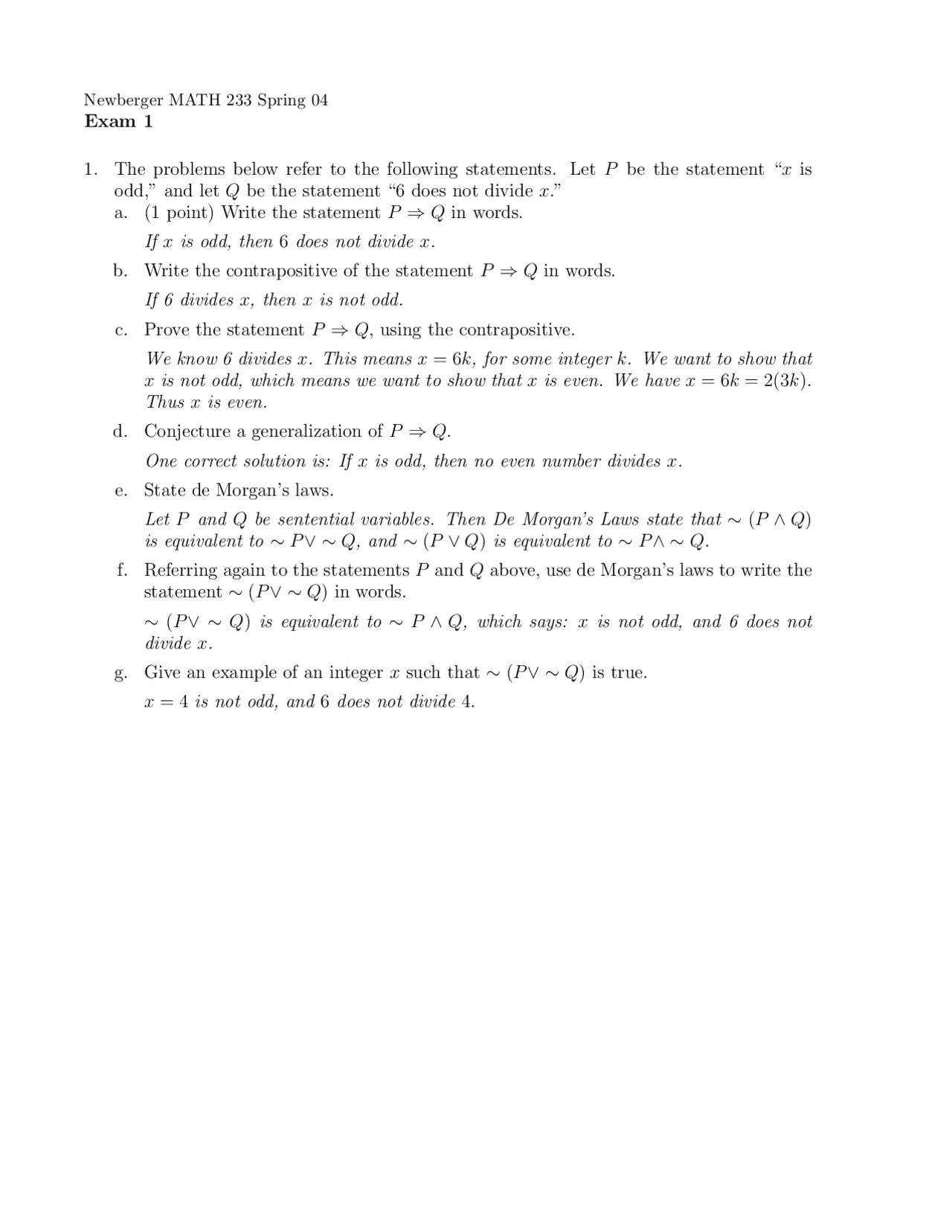 5 Questions on Advanced Mathematics - Exam 1 | MATH 233 - Docsity