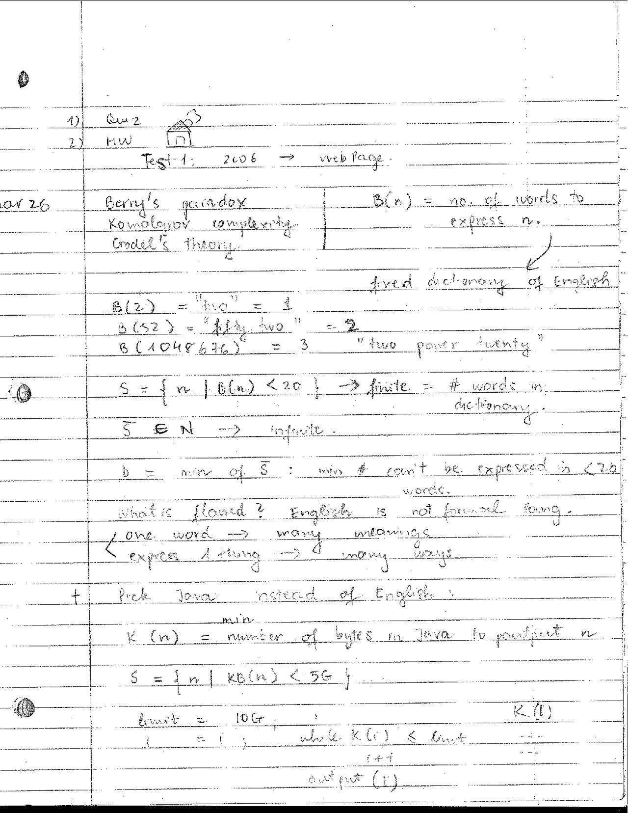 Quiz 2 For Berry S Paradox Theory Of Computation Cs 5315 Docsity