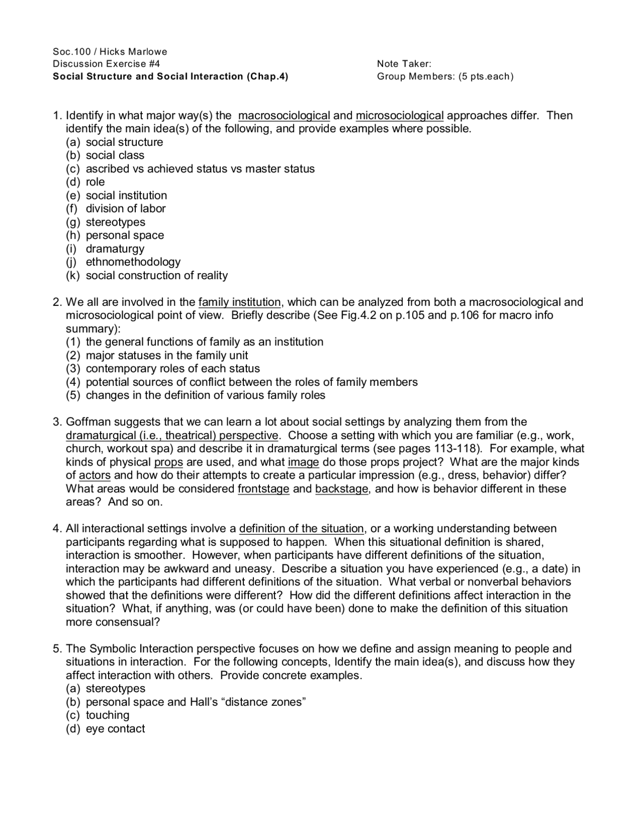 Social Structure and Social Interaction - Discussion Exercise 4 | SOC ...