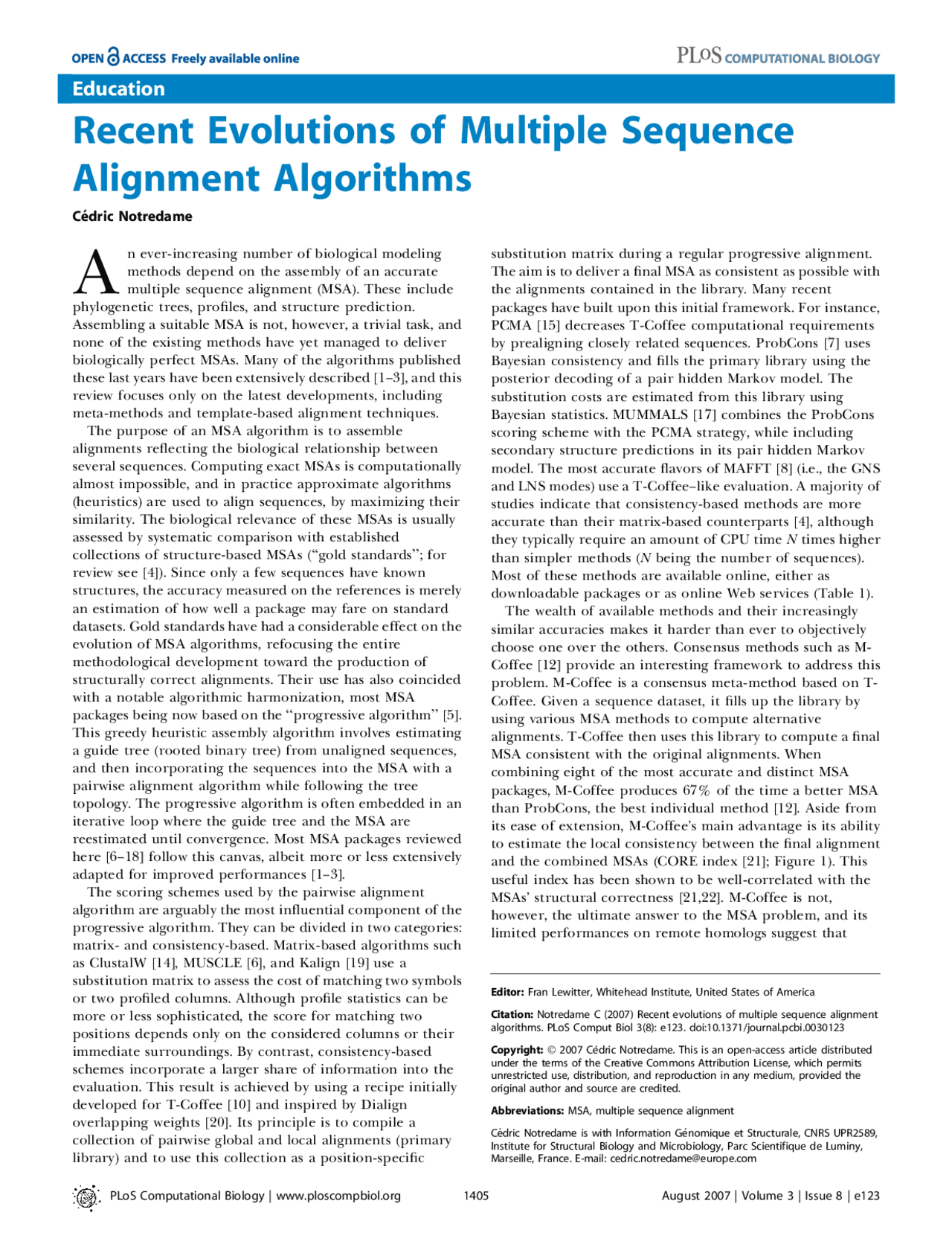 Recent Evolutions of Multiple Sequence Alignment Algorithms | CS 5263 ...