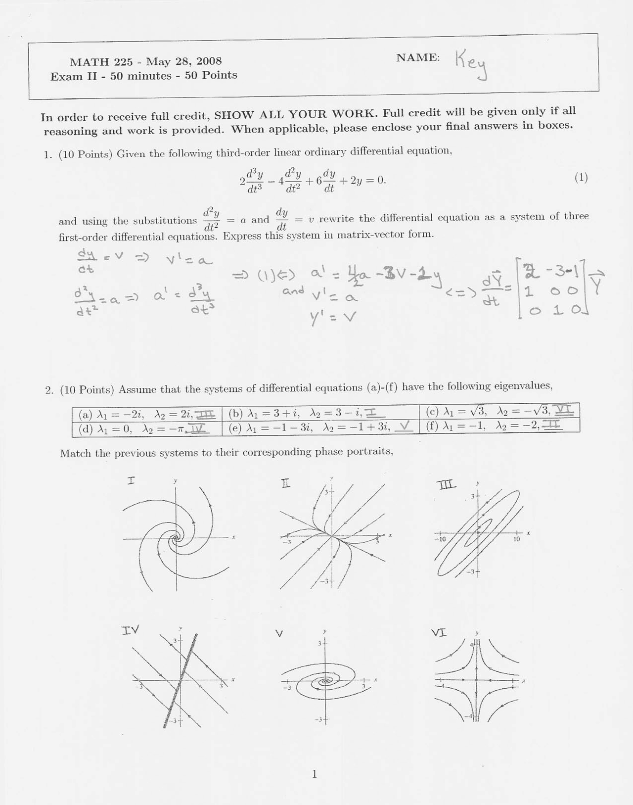 Exam 2 Practice Questions with Solution - Differential Equations | MATH ...