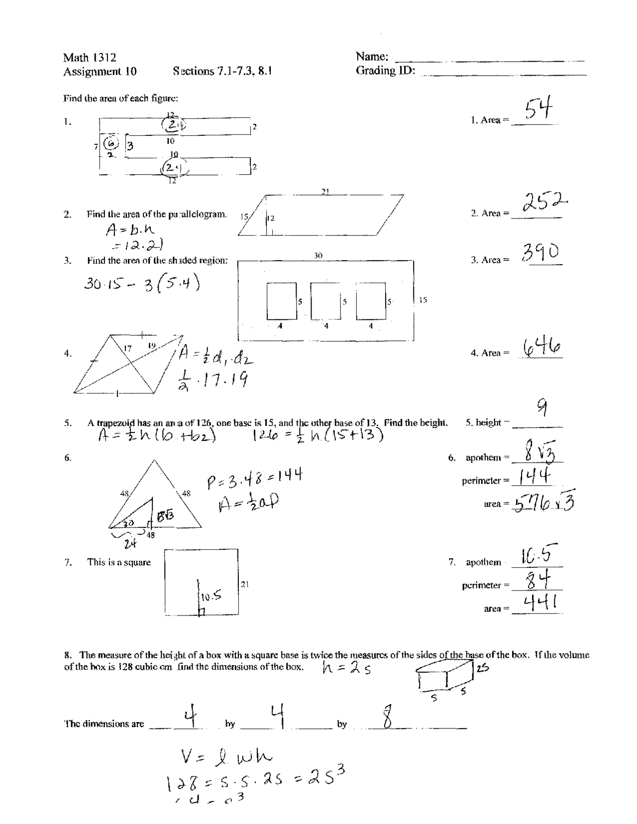 Introduction To Mathematics - Assignment 10 Solutions | MATH 1312 - Docsity