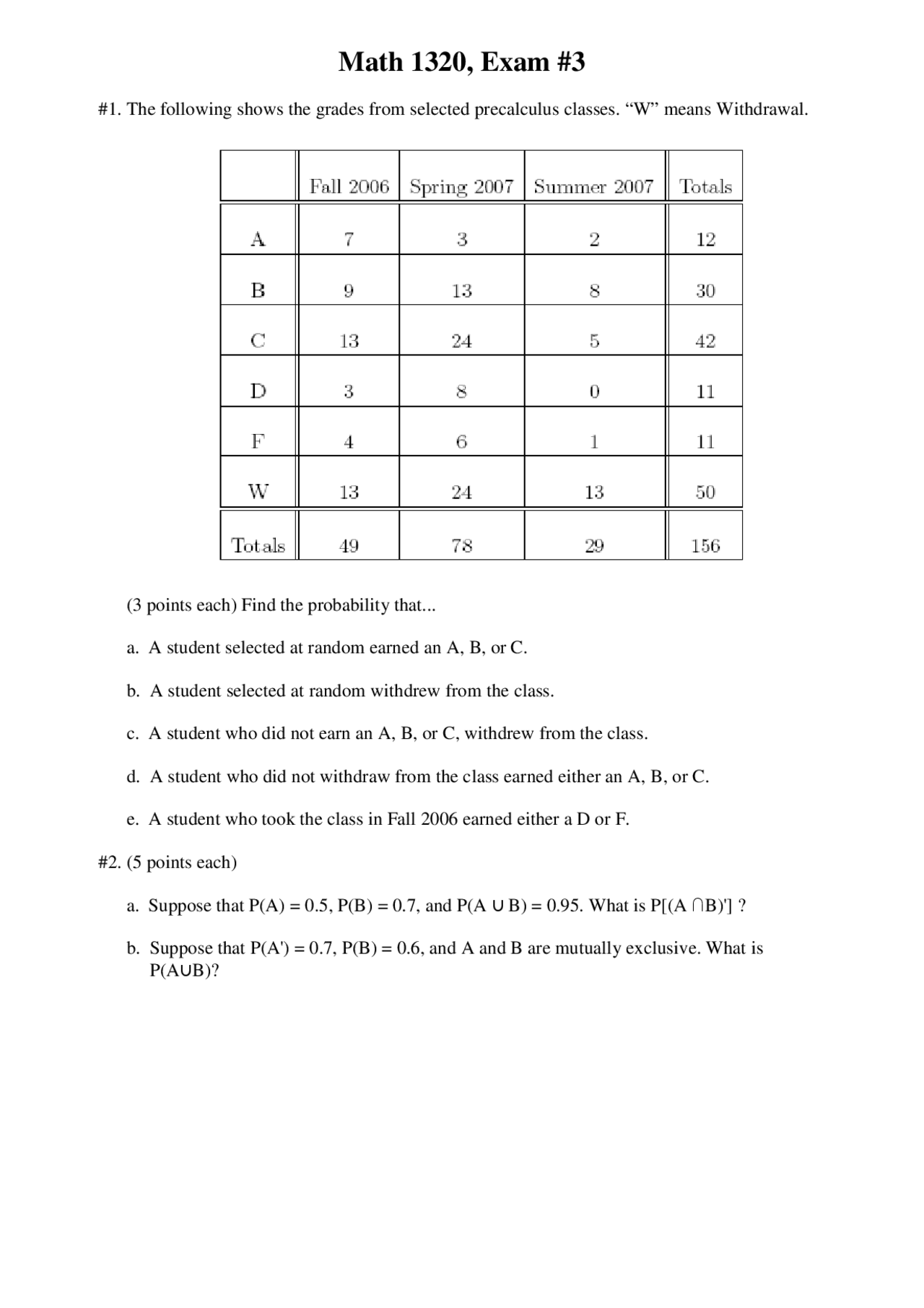 exampleofbankeralgorithm 1 banker’s algorithm... 6 Questions of Math for Social Sciences I - Exam 3 | MATH 1320 | Exams ...