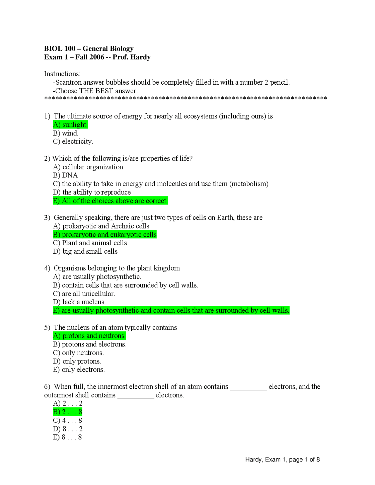 50 Solved Multiple Choice Questions on General Biology Exam 1 BIOL
