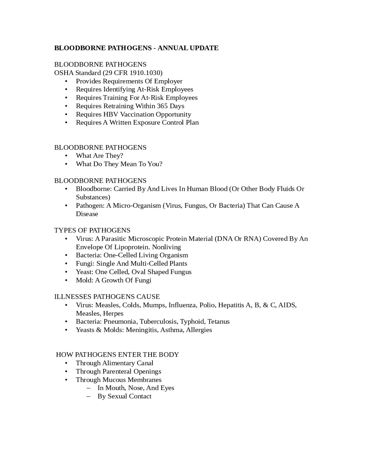 Notes on Bloodborne Pathogens - Human Factors in Industrial Accident ...