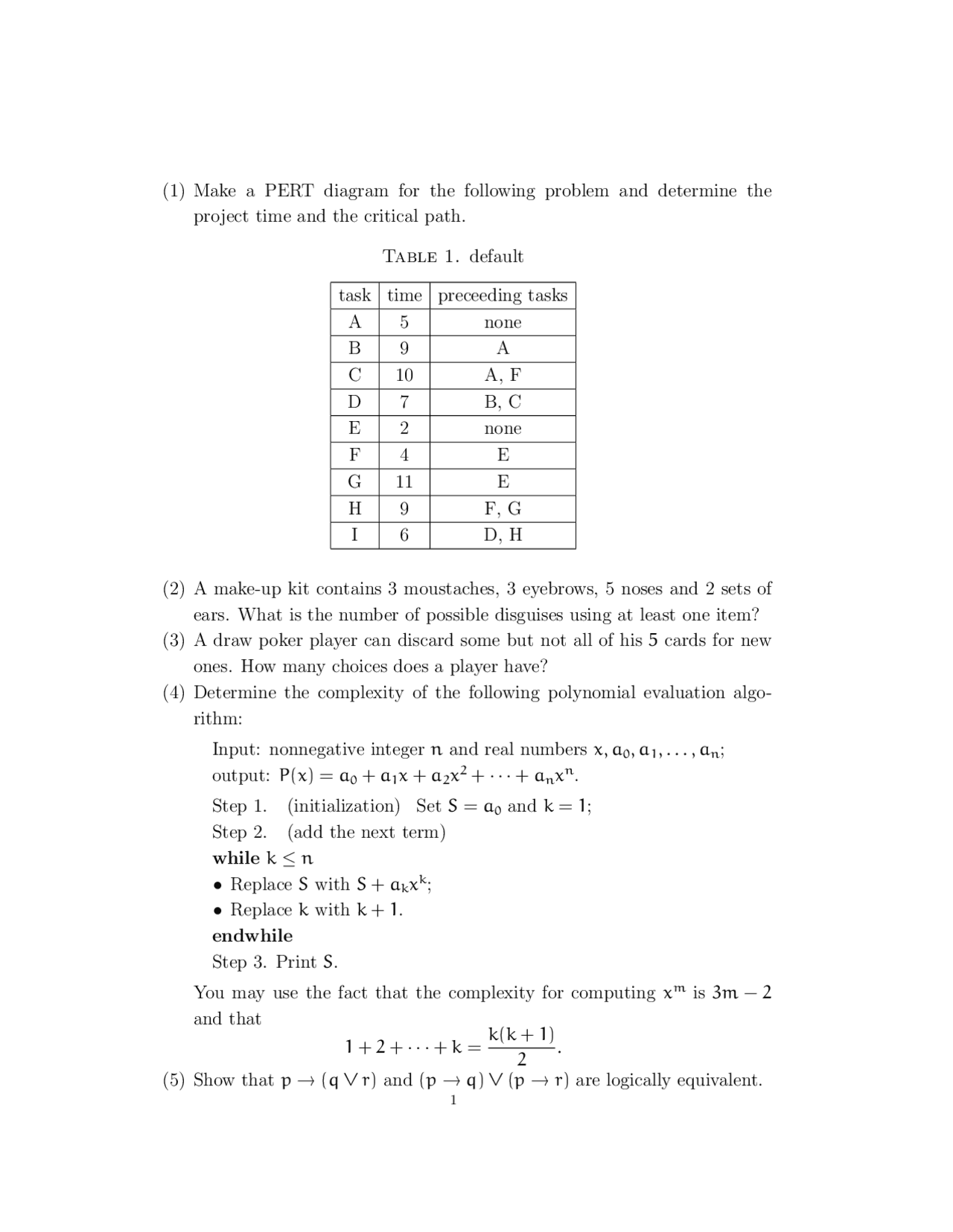 Exam 1 - Practice Questions - Introductory Discrete Mathematics | MATH ...