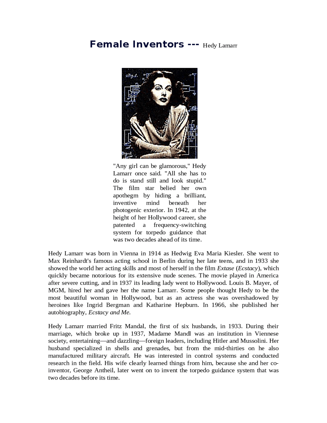 Computer Algorithm Female Inventor Notes on Female Inventors - Computer Net Interoperability | CECS 474 ...