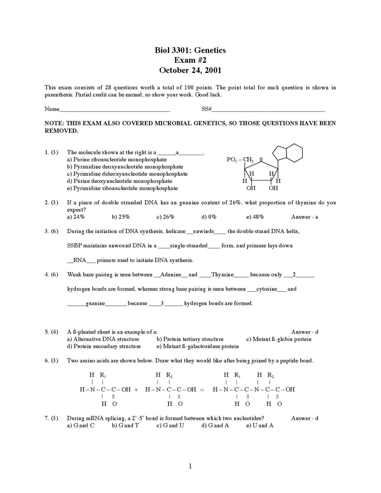 19 Questions - Exam 2 - Genetics 2000 | BIOL 3301 - Docsity