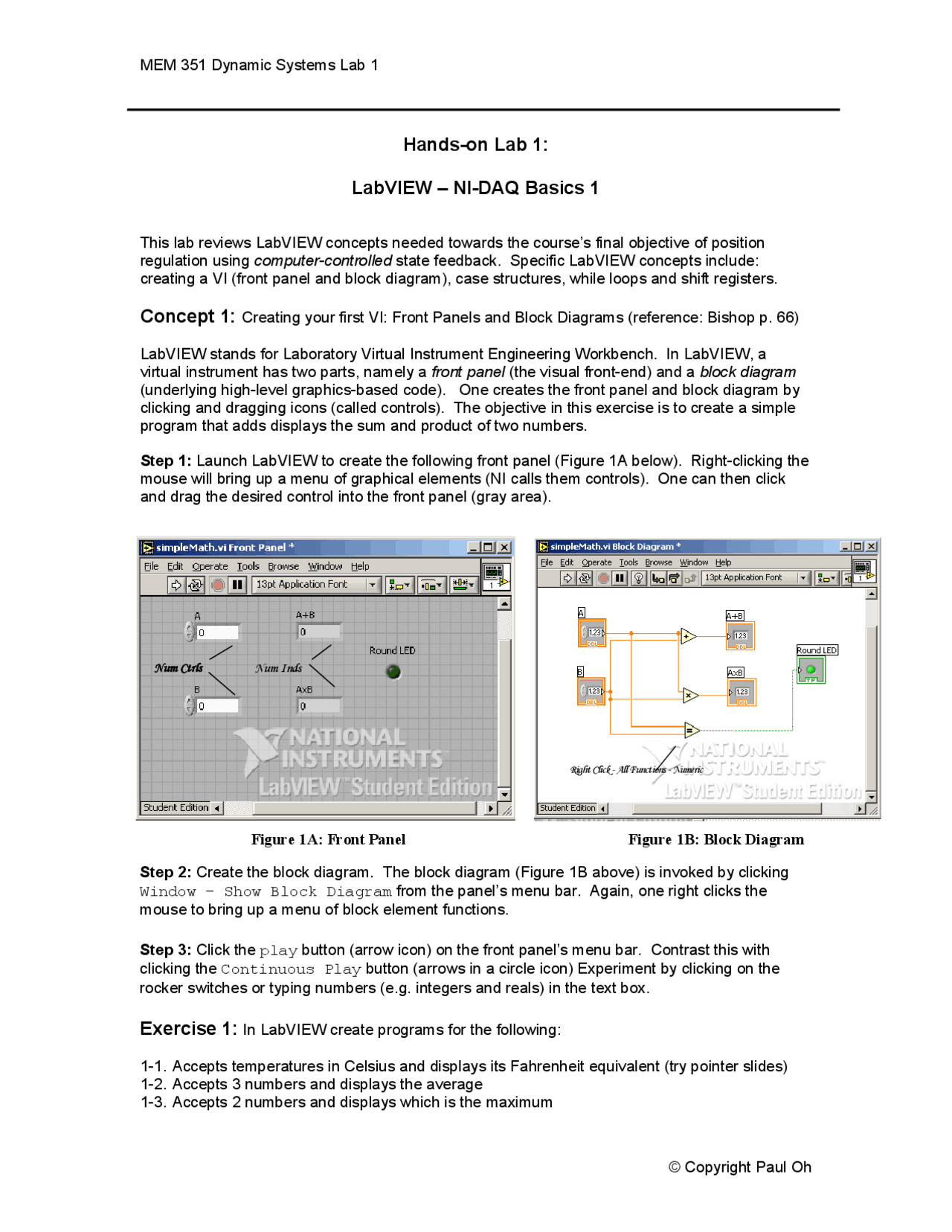 Basic Labview Questions Hands on Lab 1: Labview - NI DAQ Basics 1 | MEM 351 - Docsity