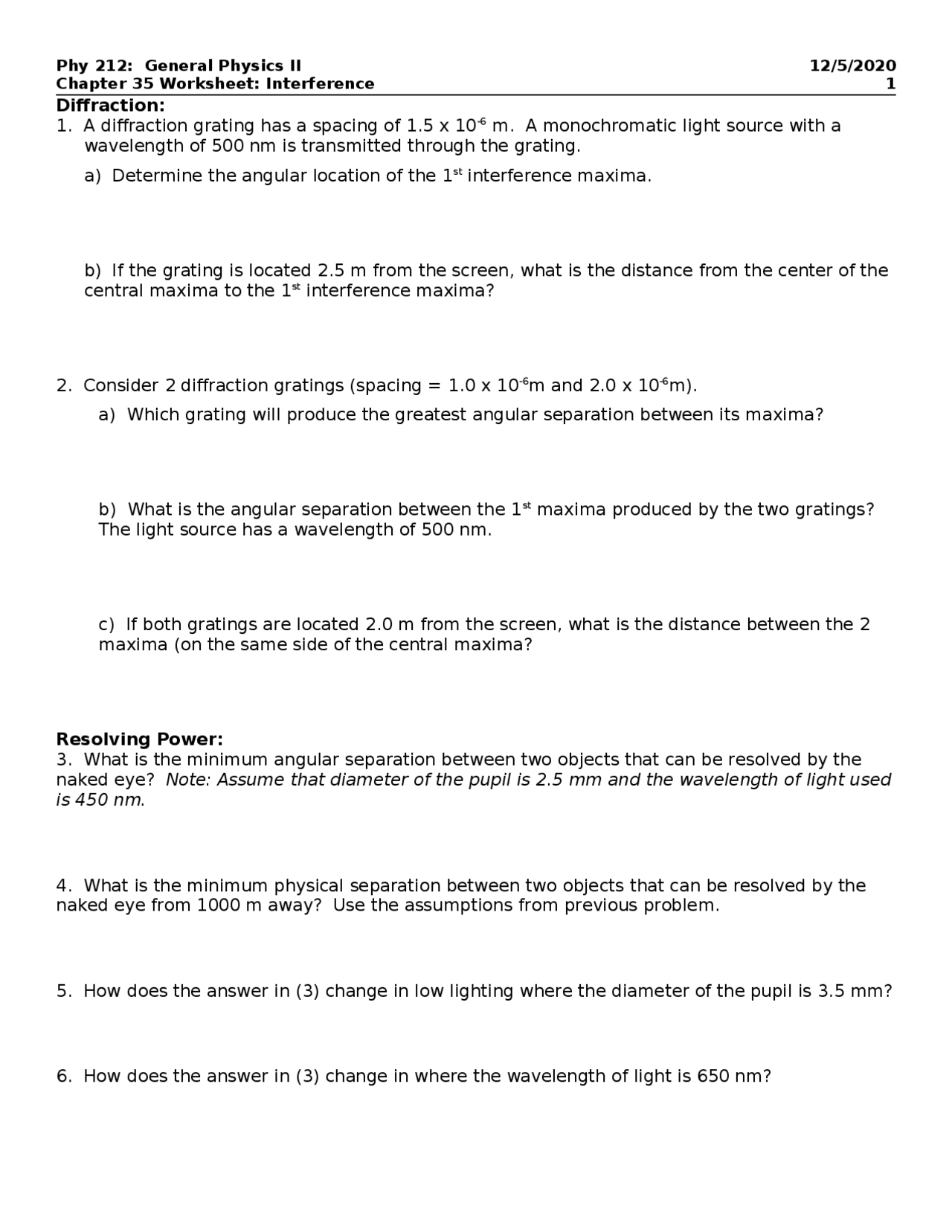 Solved Problems on Diffraction and Interference - Assignment | PHY 212 ...