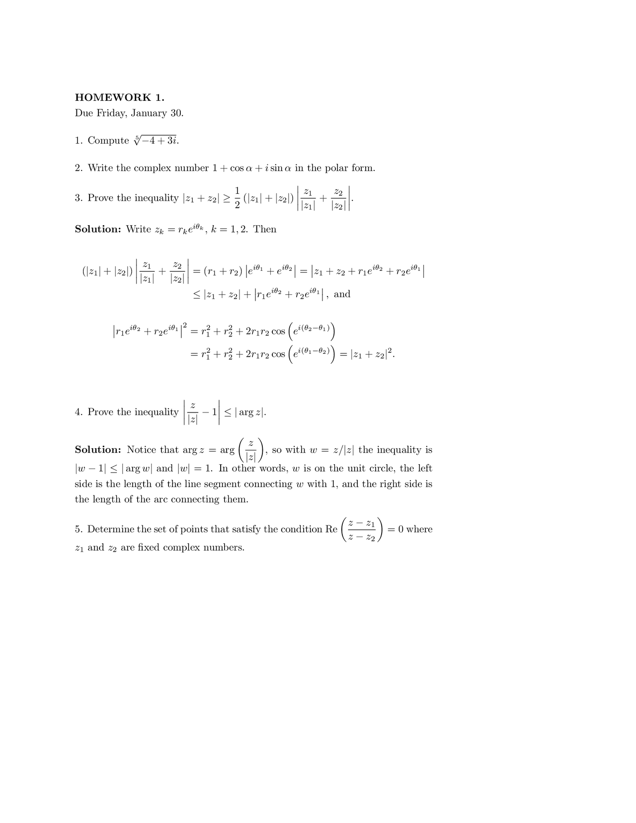 8 Solved Problems on Complex Analysis - Assignment 1 | MATH 6760 - Docsity