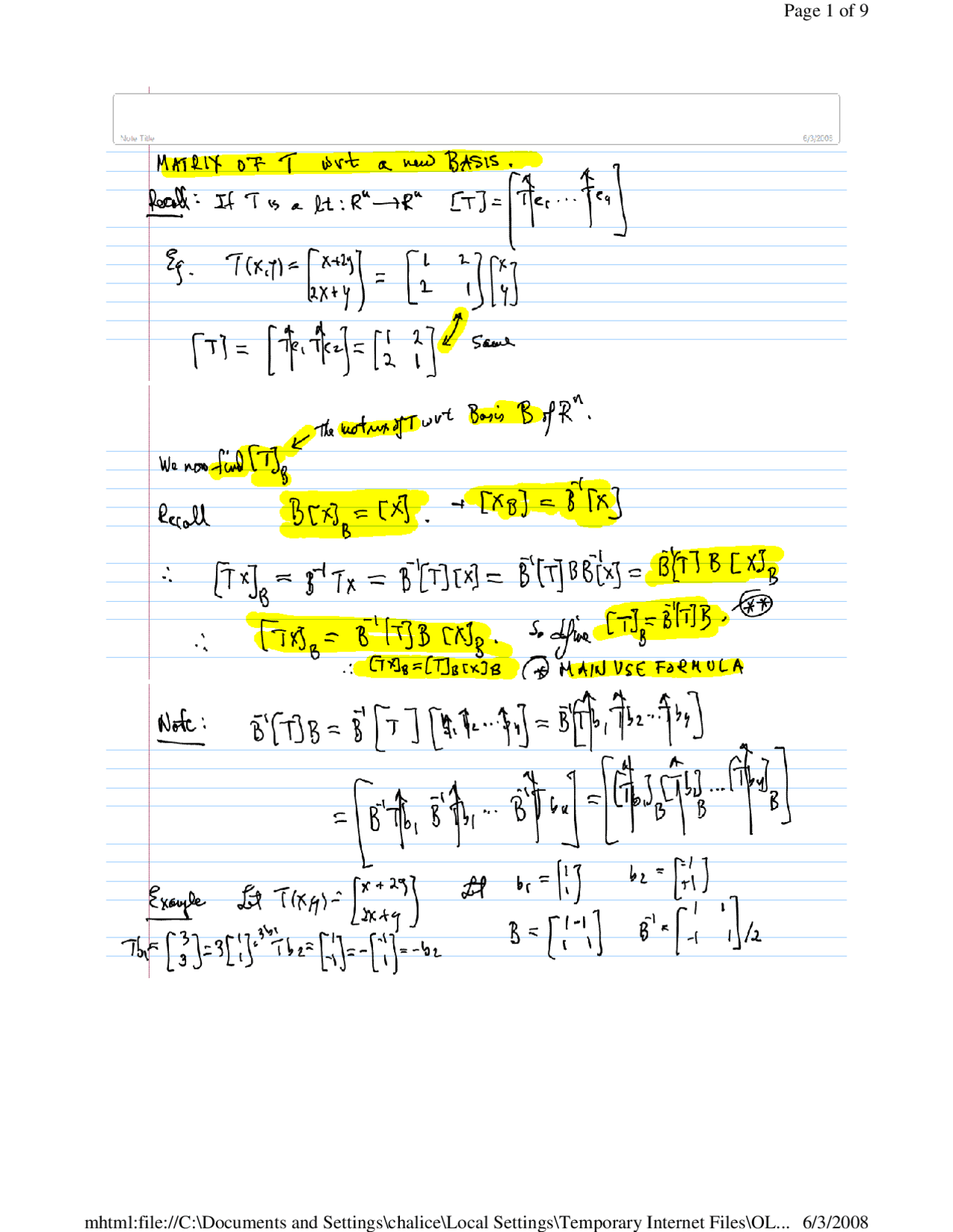 Handwritten Notes on Matrix - Elementary Linear Algebra | MATH 204 ...