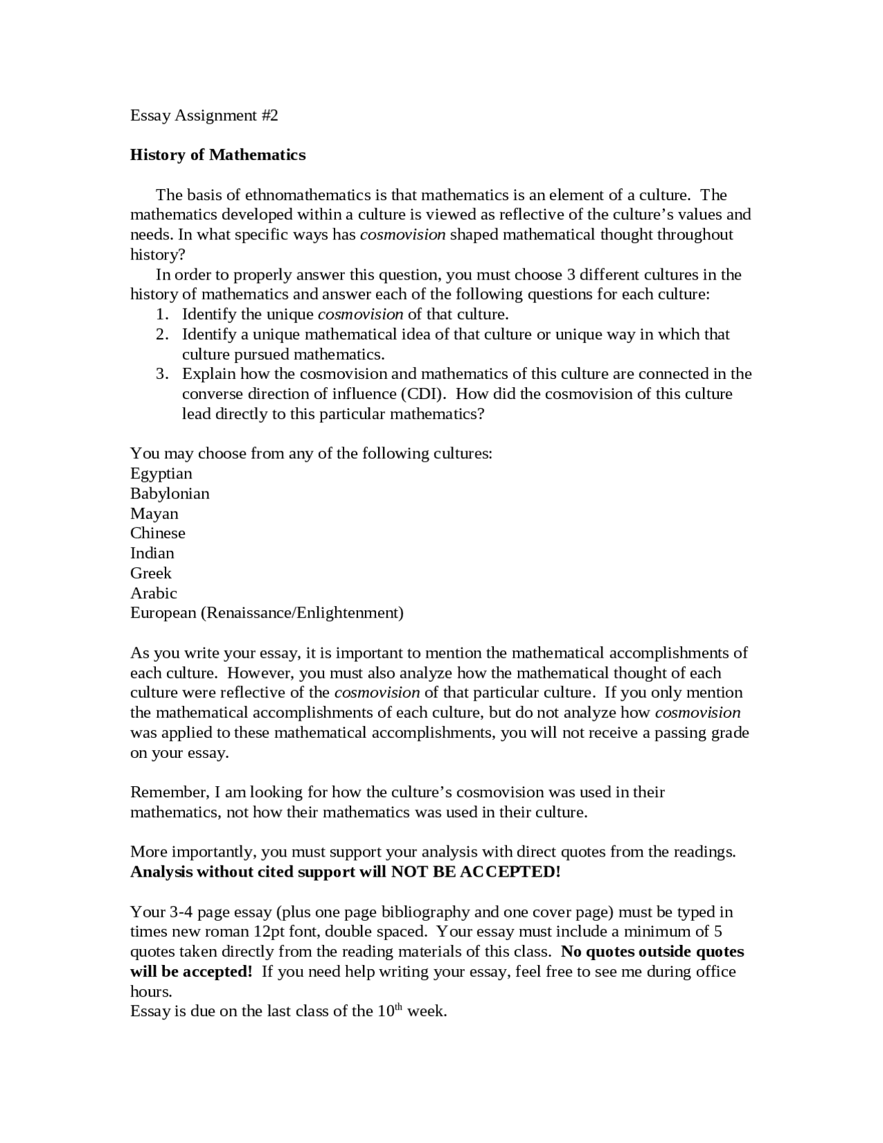 Essay Assignment 2 - History of Mathematics | MATH 1319 - Docsity