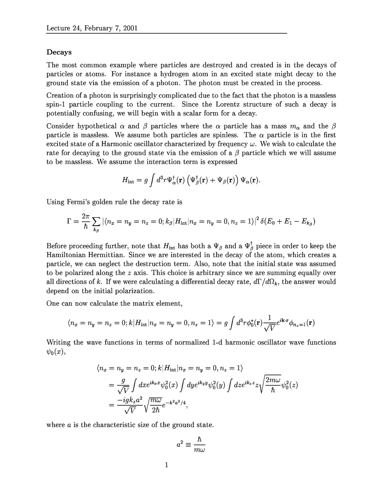 Quantum Mechanics I Decays Notes Phy 851 Docsity