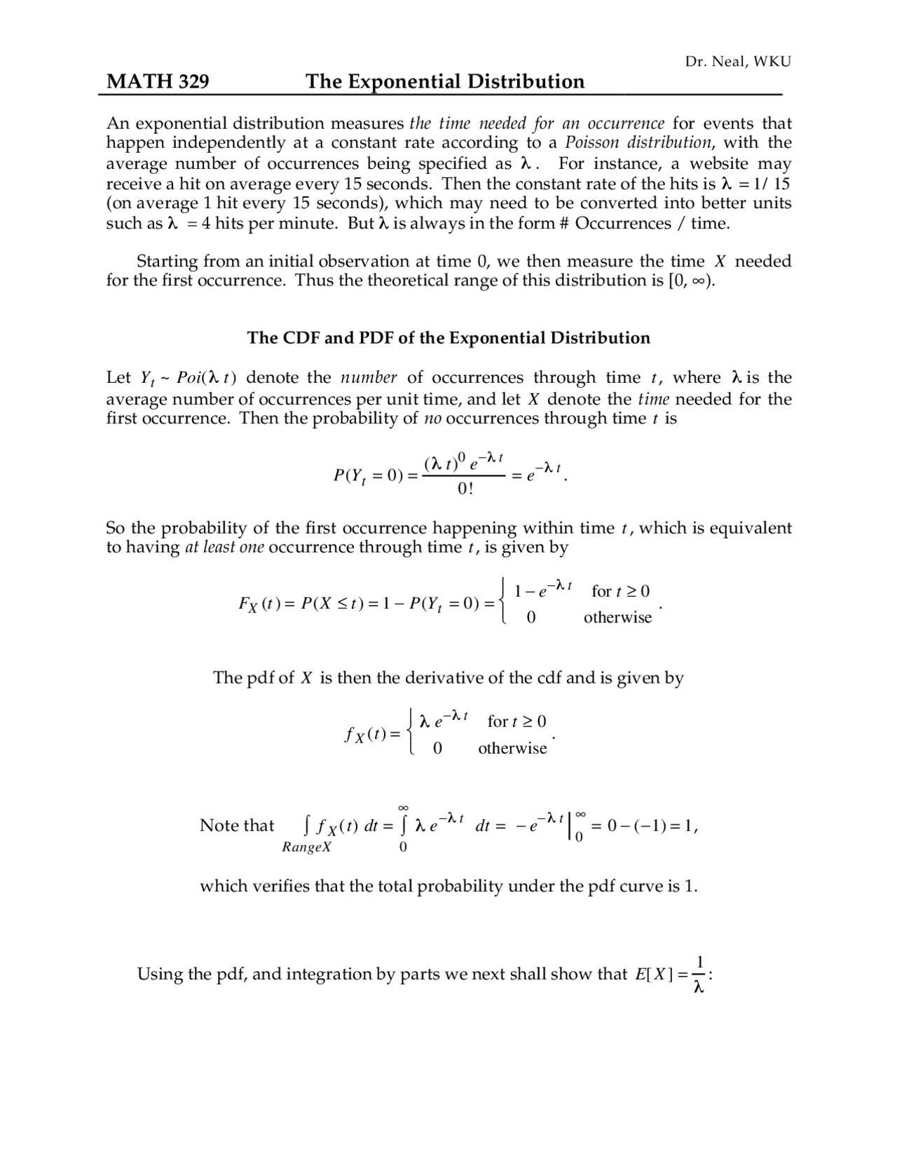 The Exponential Distribution - Lecture Notes | MATH 329 - Docsity