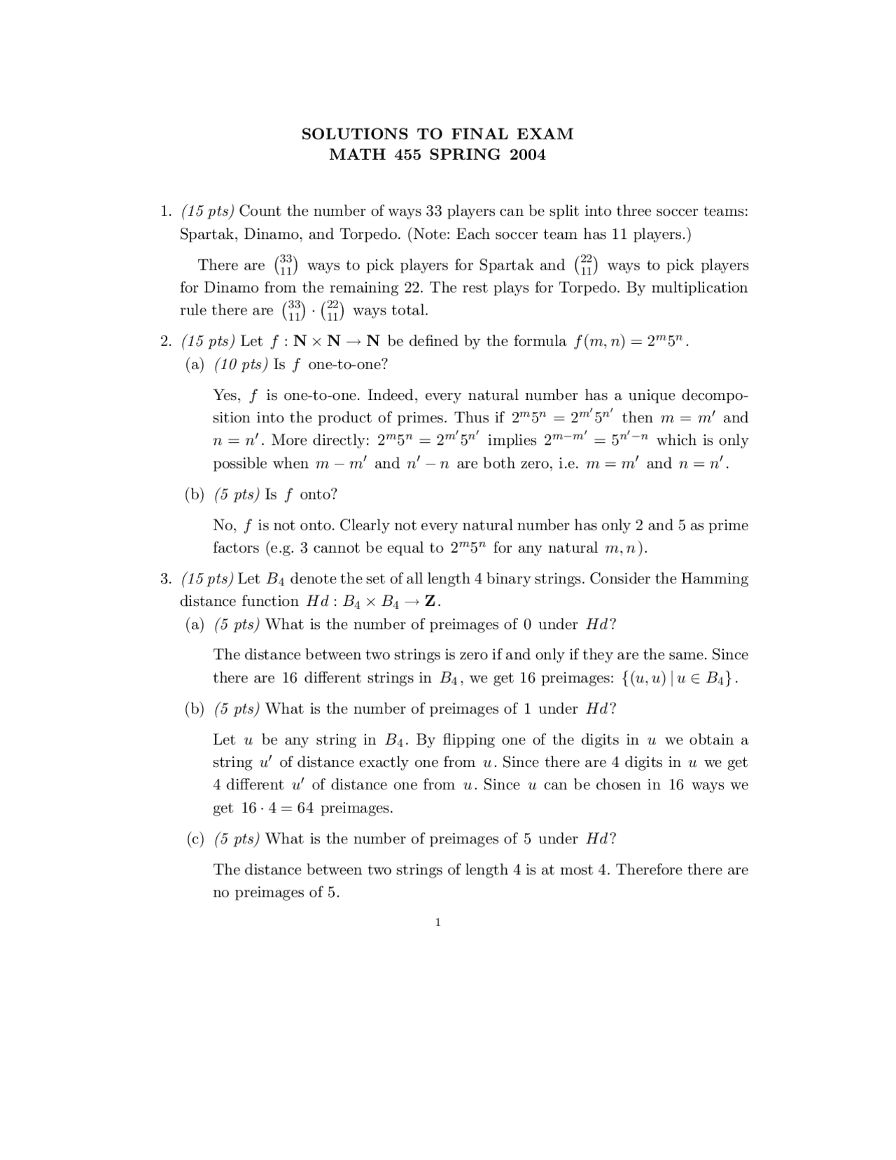 Solutions to Final Exam - Introduction to Discrete Structures - Spring ...