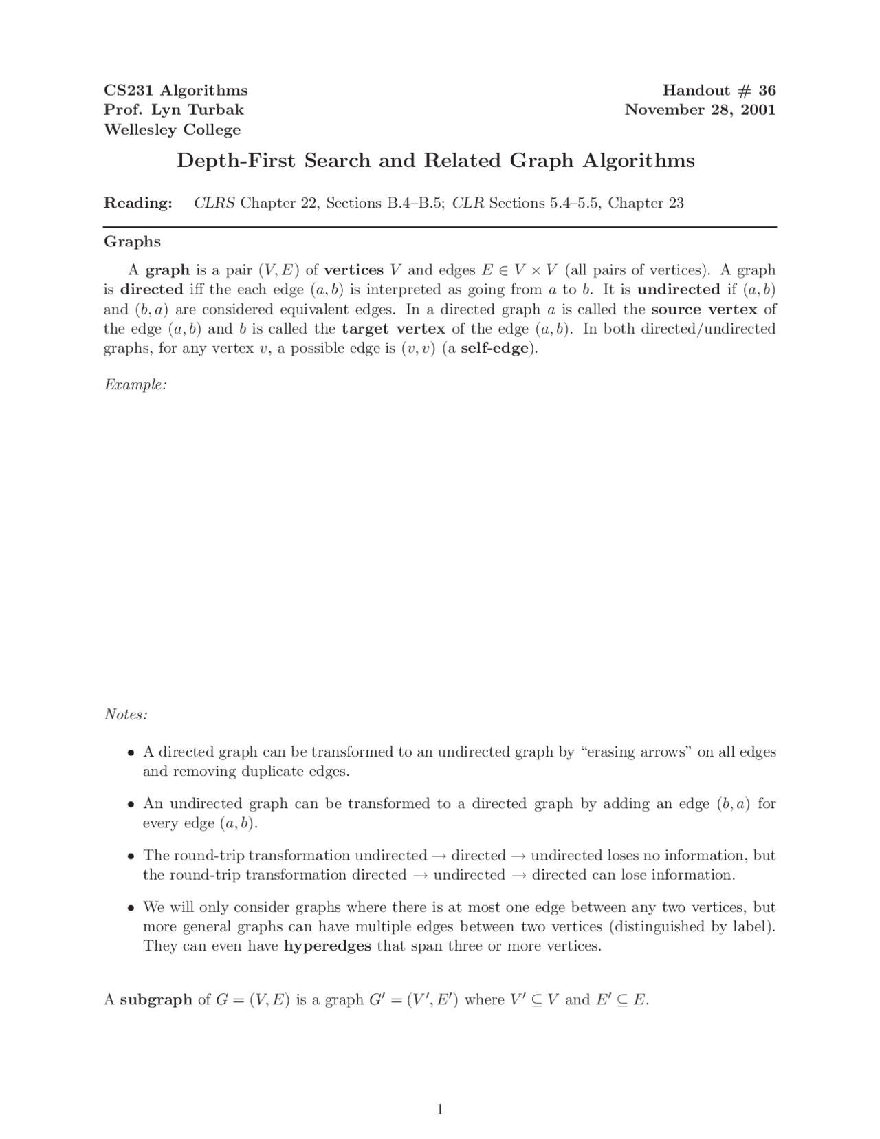 Depth First Search and Related Graph Algorithms - Handout | CS 231 ...