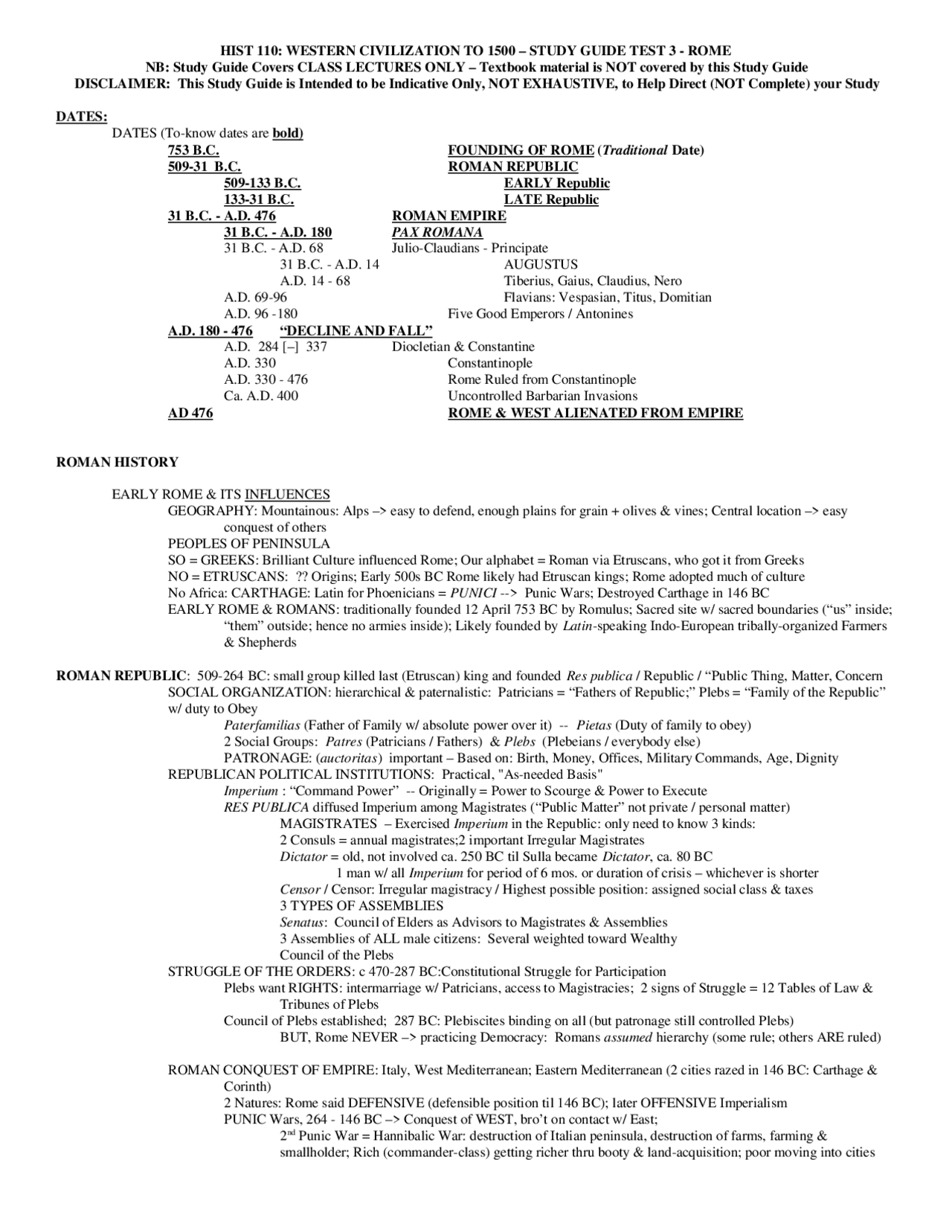 Exam 3 Study Guide - Western Civilization to 1500 | HIST 110 - Docsity