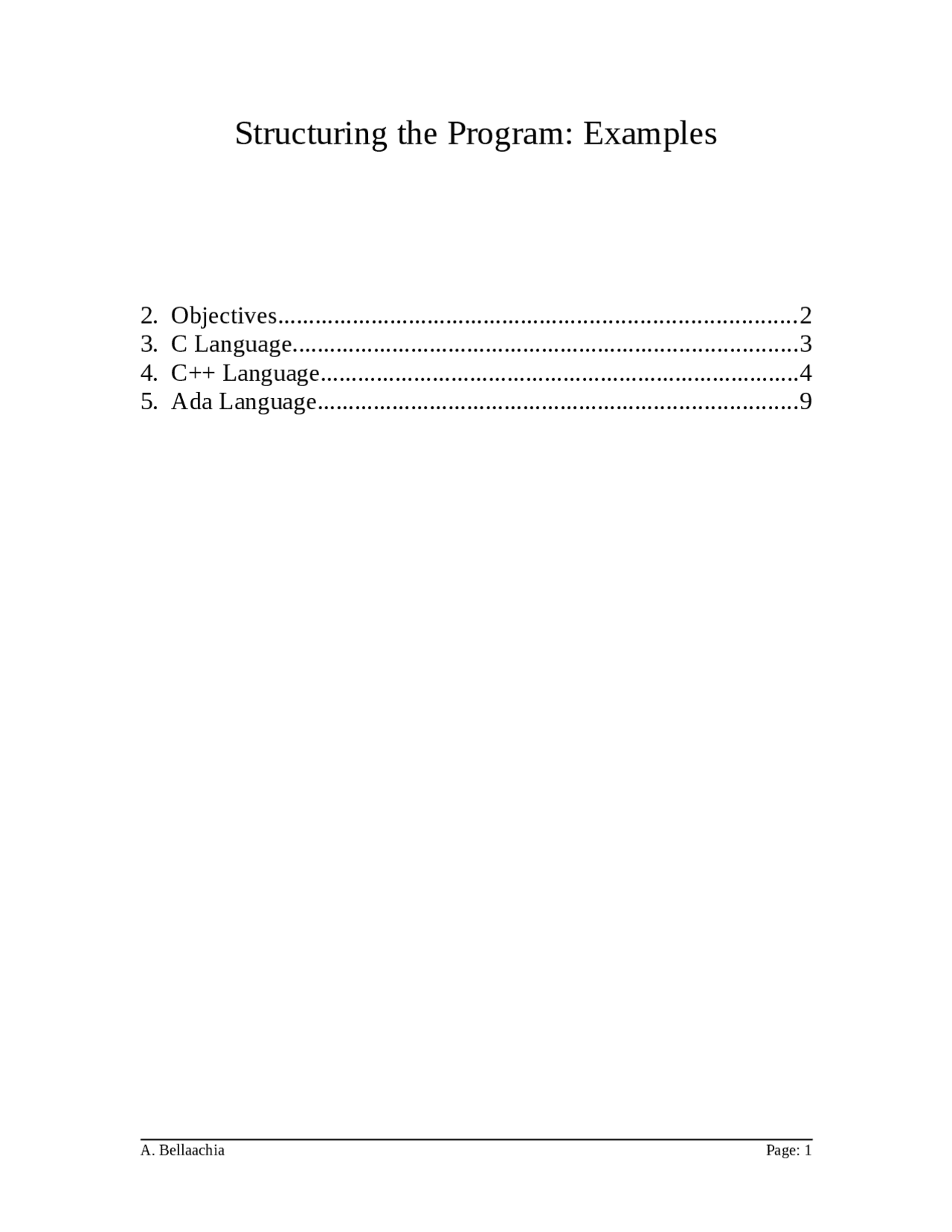 Structuring the Program: Examples - Software Paradigms | CSCI 169 - Docsity