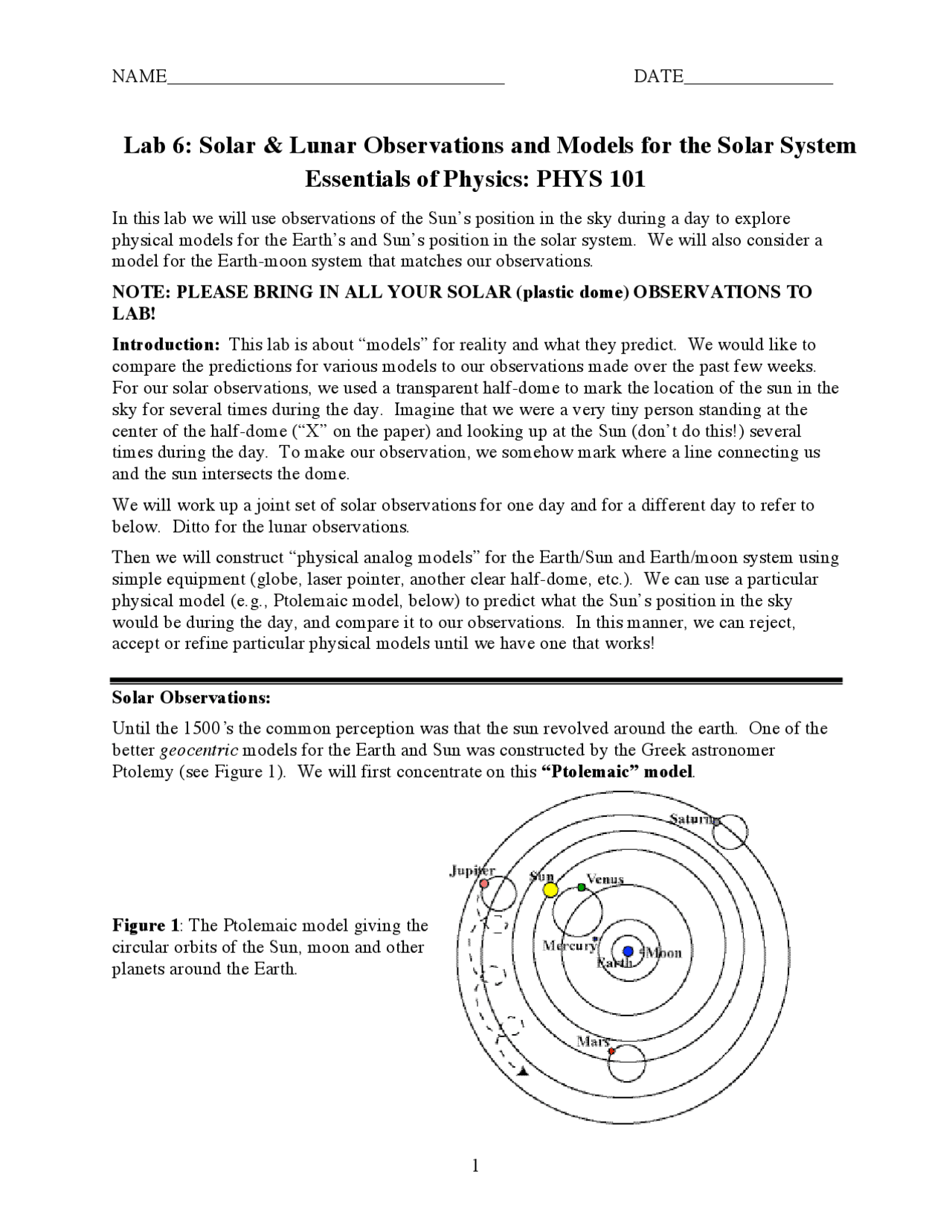 Lab 6: Solar and Lunar Observations and Models for the Solar System ...