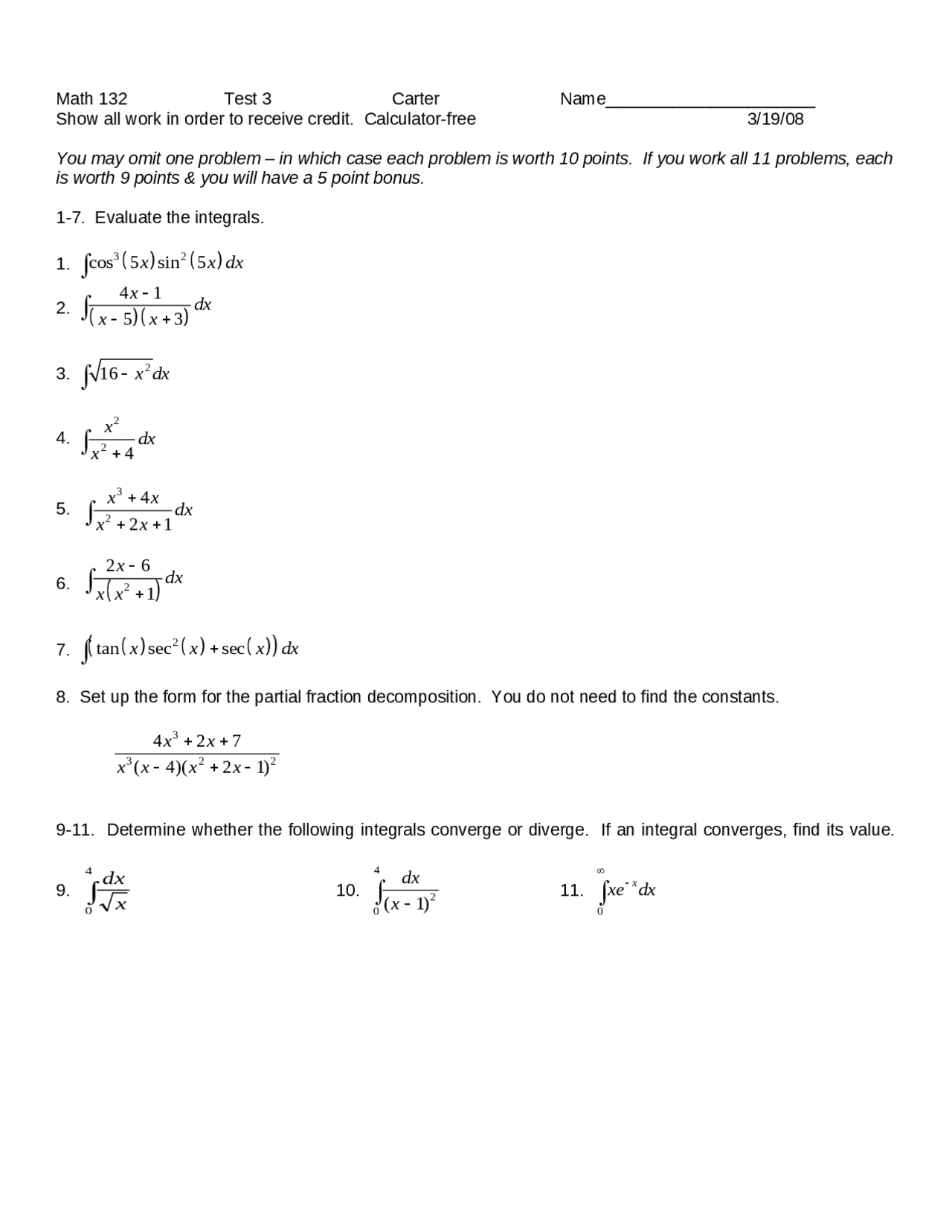 Calculus 2 Sample Questions 9 Questions on Calculus II - Practice Test 4 | MATH 132 - Docsity