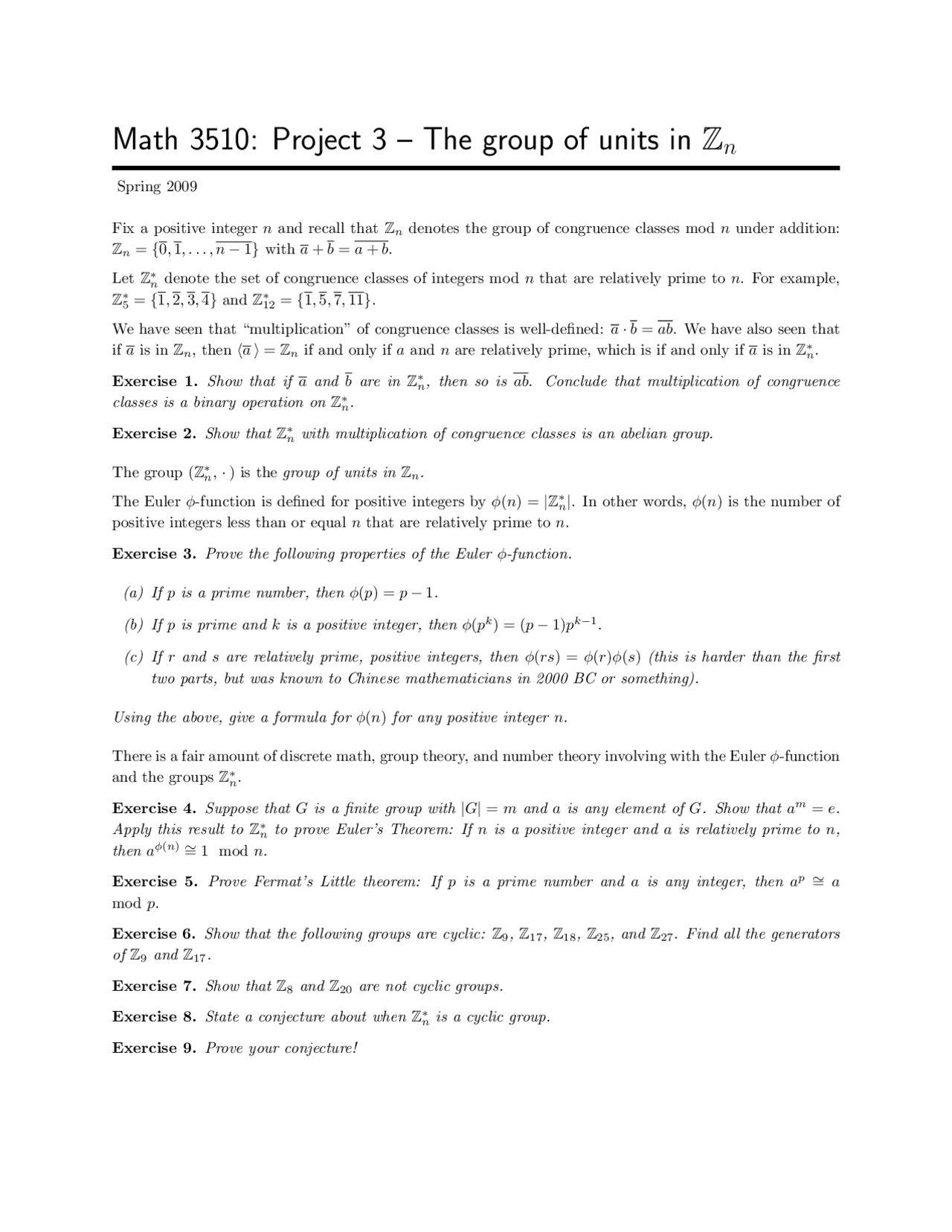 The Group of Units in Zn - Introduction to Abstract Algebra - Project 3 ...