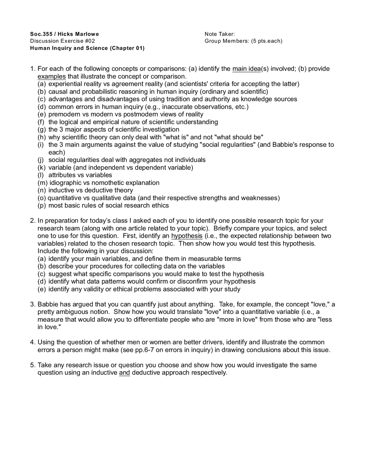 Human Inquiry 5 Questions of Human Inquiry and Science - Practice Exam | SOC 355 ...
