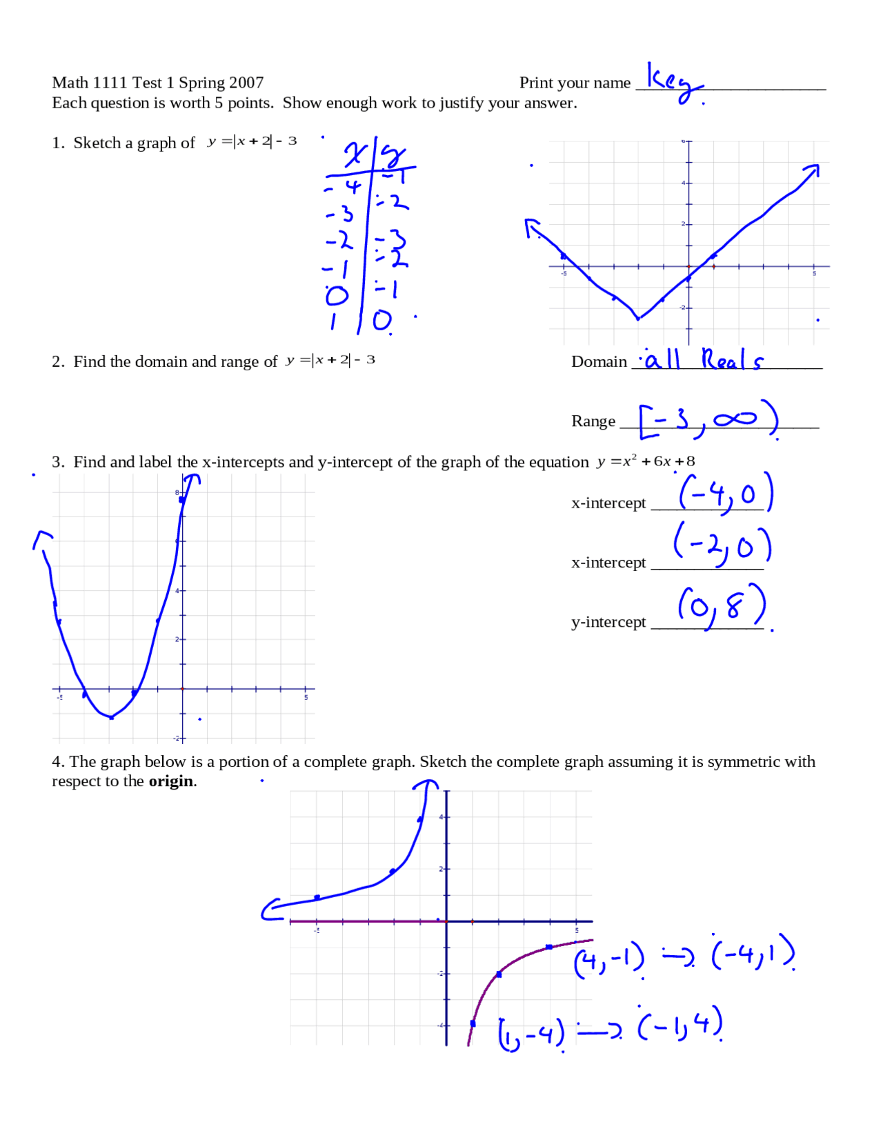 College Math 1111 20 Questions in Test 1 - College Algebra | MATH 1111 - Docsity
