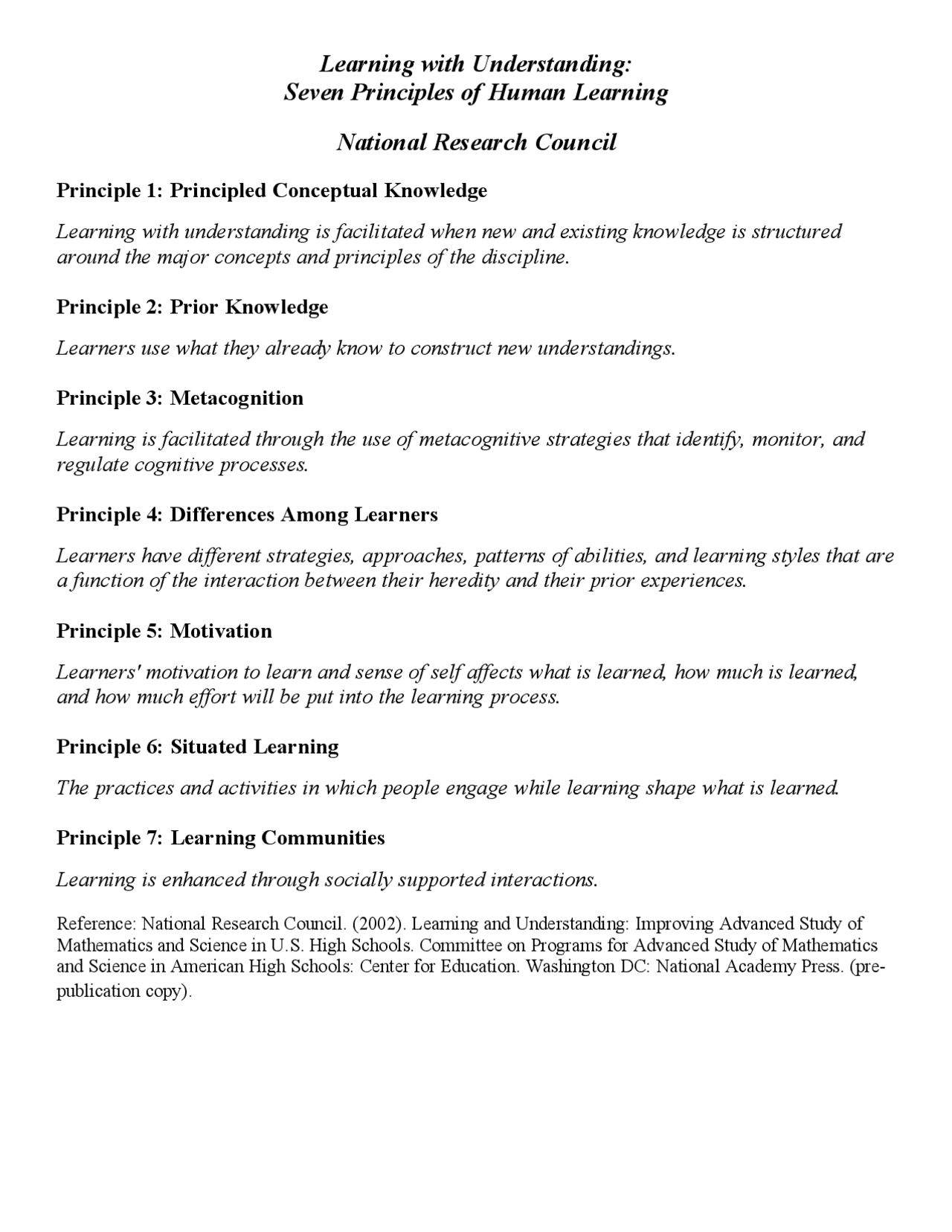 Learning with Understanding: Seven Principles of Human Learning | MATH ...