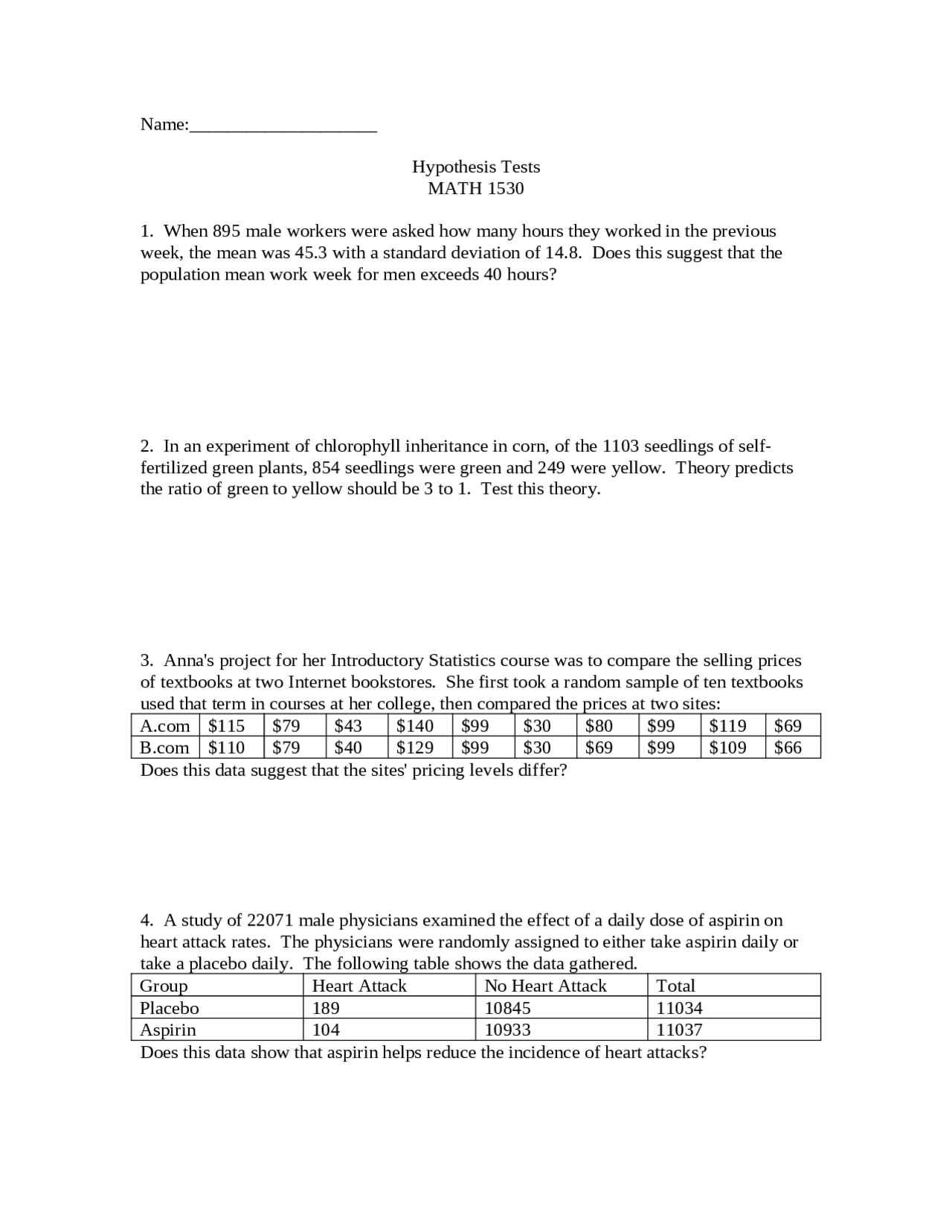 Practice Test Questions for Probability/Statistics | MATH 1530 | Exams ...