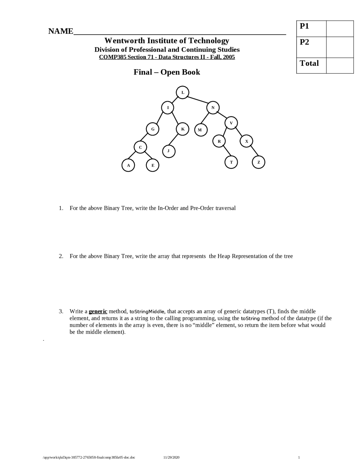 Final Exam Review Questions on Data Structures | COMP 385 | Exams Data ...