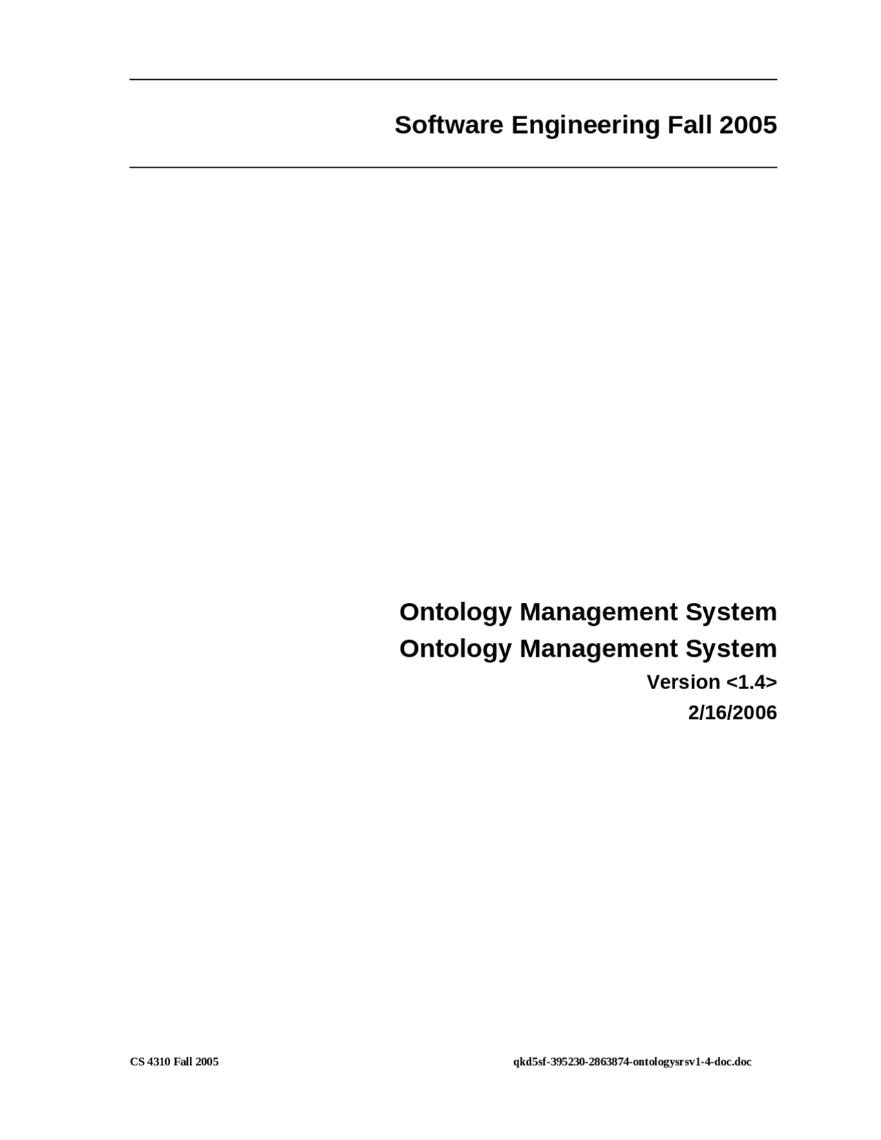 Ontology Management System - Software Engineering - Fall 2005 | CS 4310 ...
