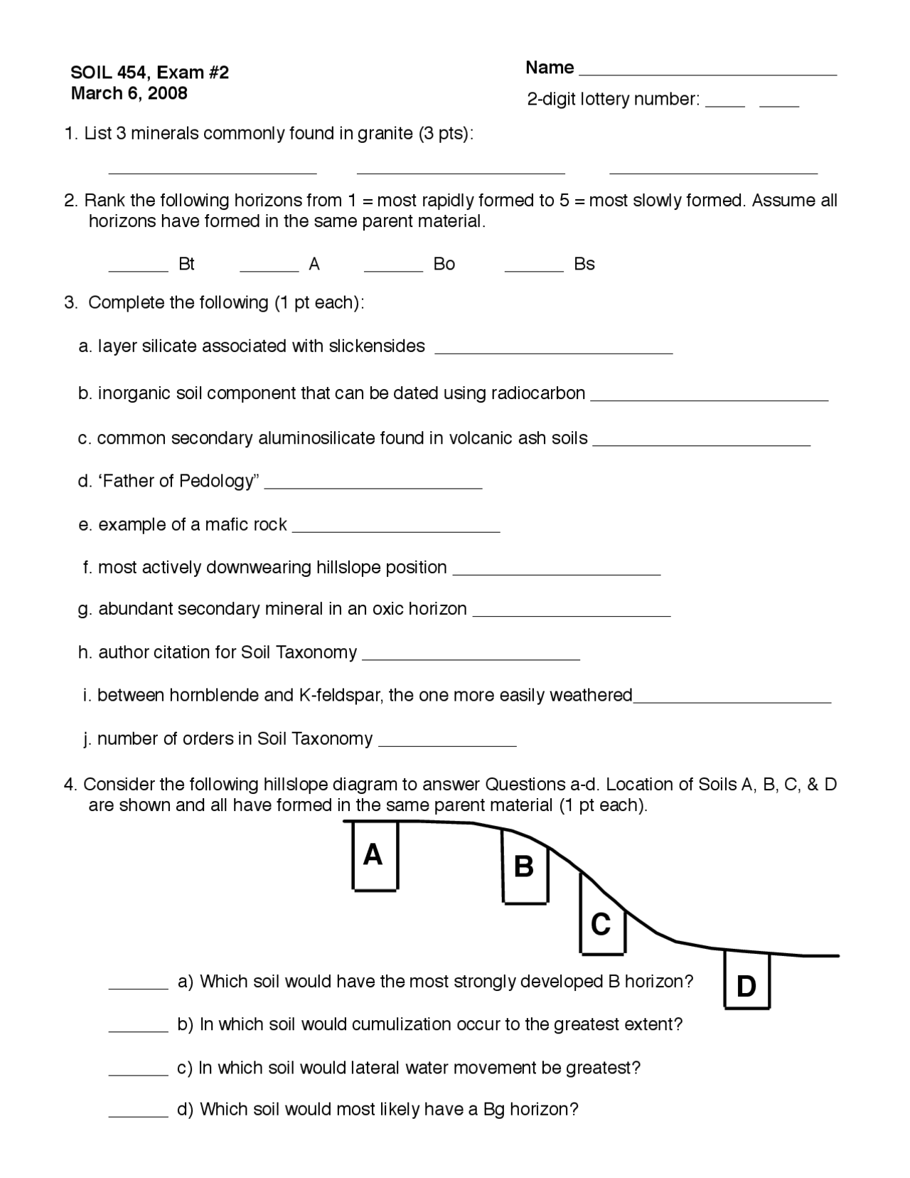 Soil Practical Test Questions Questions on Soil - Examination 2 | SOIL 454 - Docsity