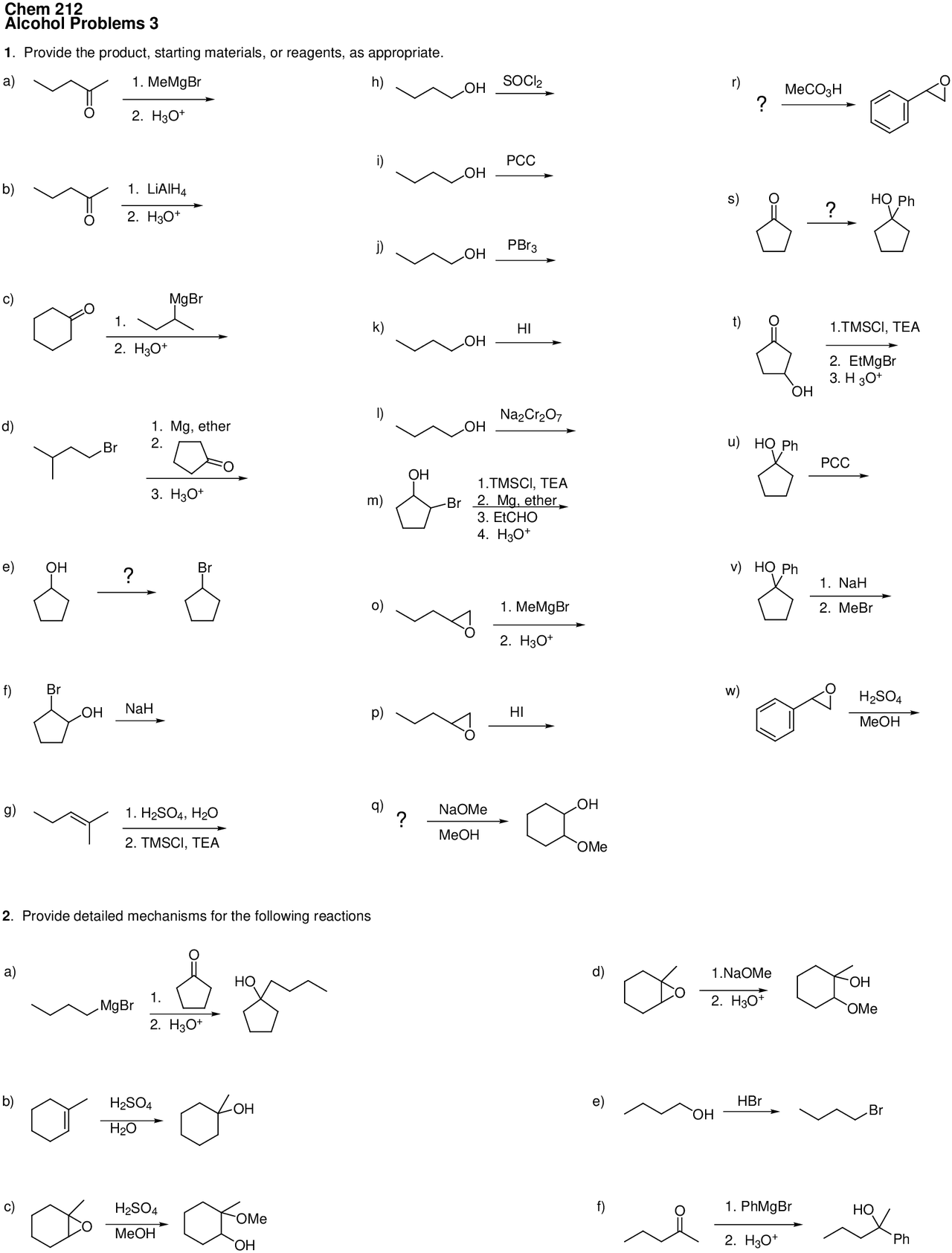 Quiz - Alcohol Problems - Organic Chemistry II | CHEM 212 - Docsity