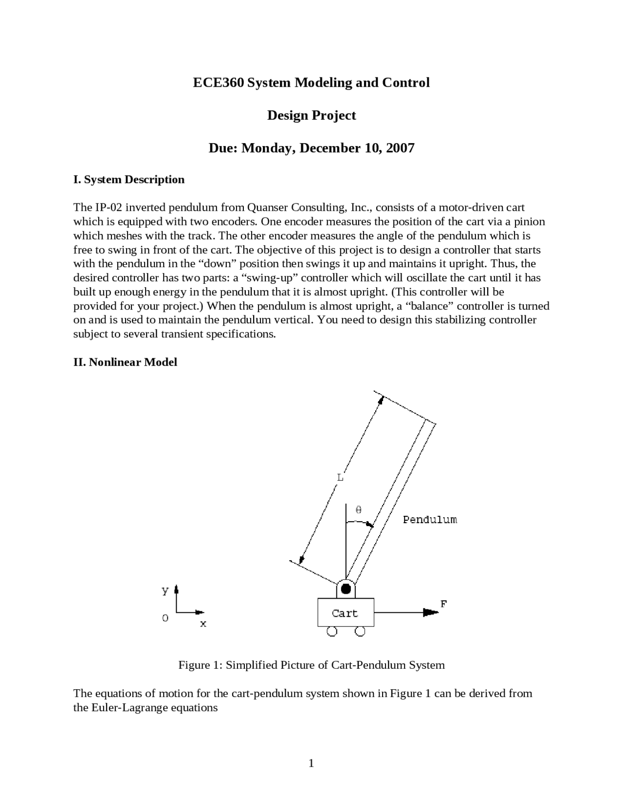 Design Project Model Report - System Modeling and Control | ECE 360 ...