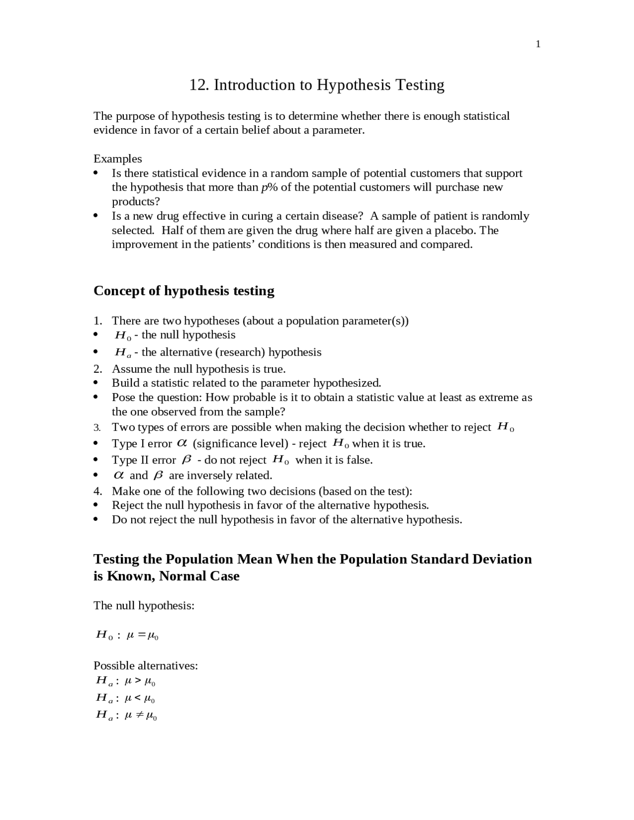 Hypothesis Testing A Level Notes.pdf Introduction to Hypothesis Testing - Lecture Notes | STAT 1000 - Docsity