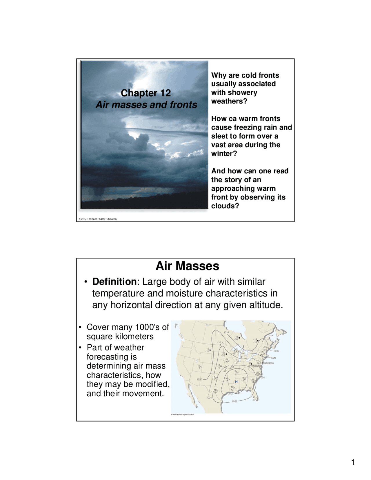 Air Masses and Fronts - Lecture Slides | ATSC 2000 - Docsity